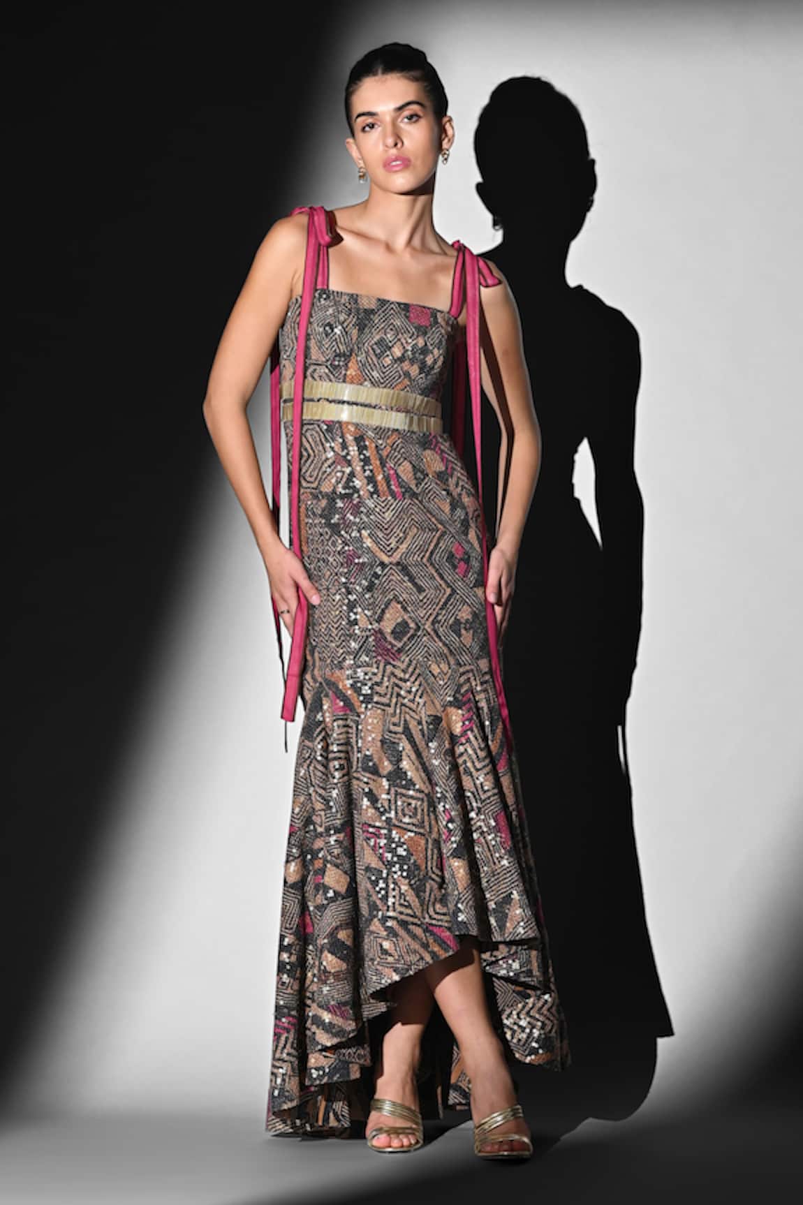 Nikita Mhaisalkar Pink Geometric Cut-Pipe Maxi Dress 