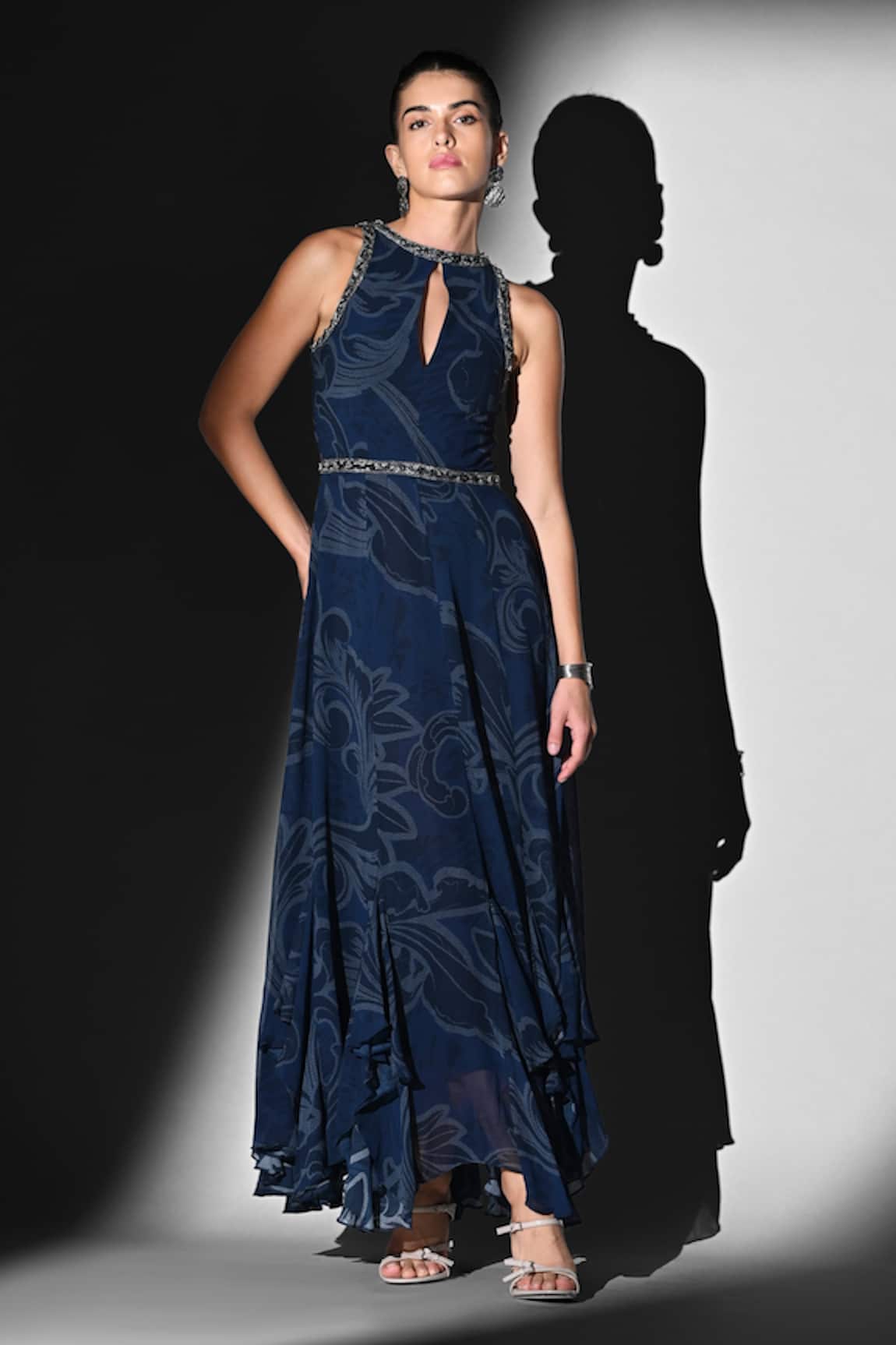 Nikita Mhaisalkar Indigo Swirl Print Maxi Dress 