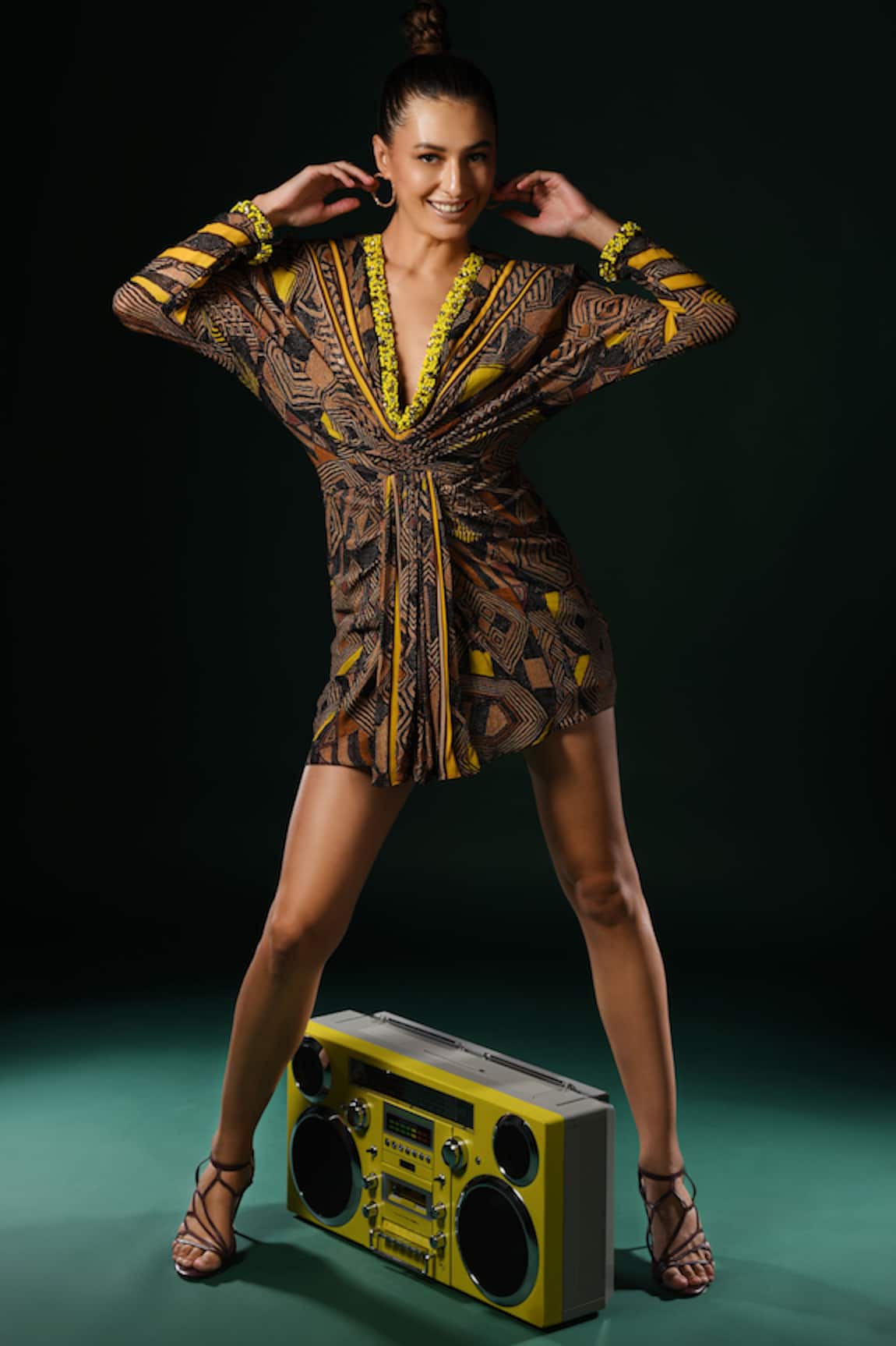 Nikita Mhaisalkar Geometric Print Dress With Embroidery 