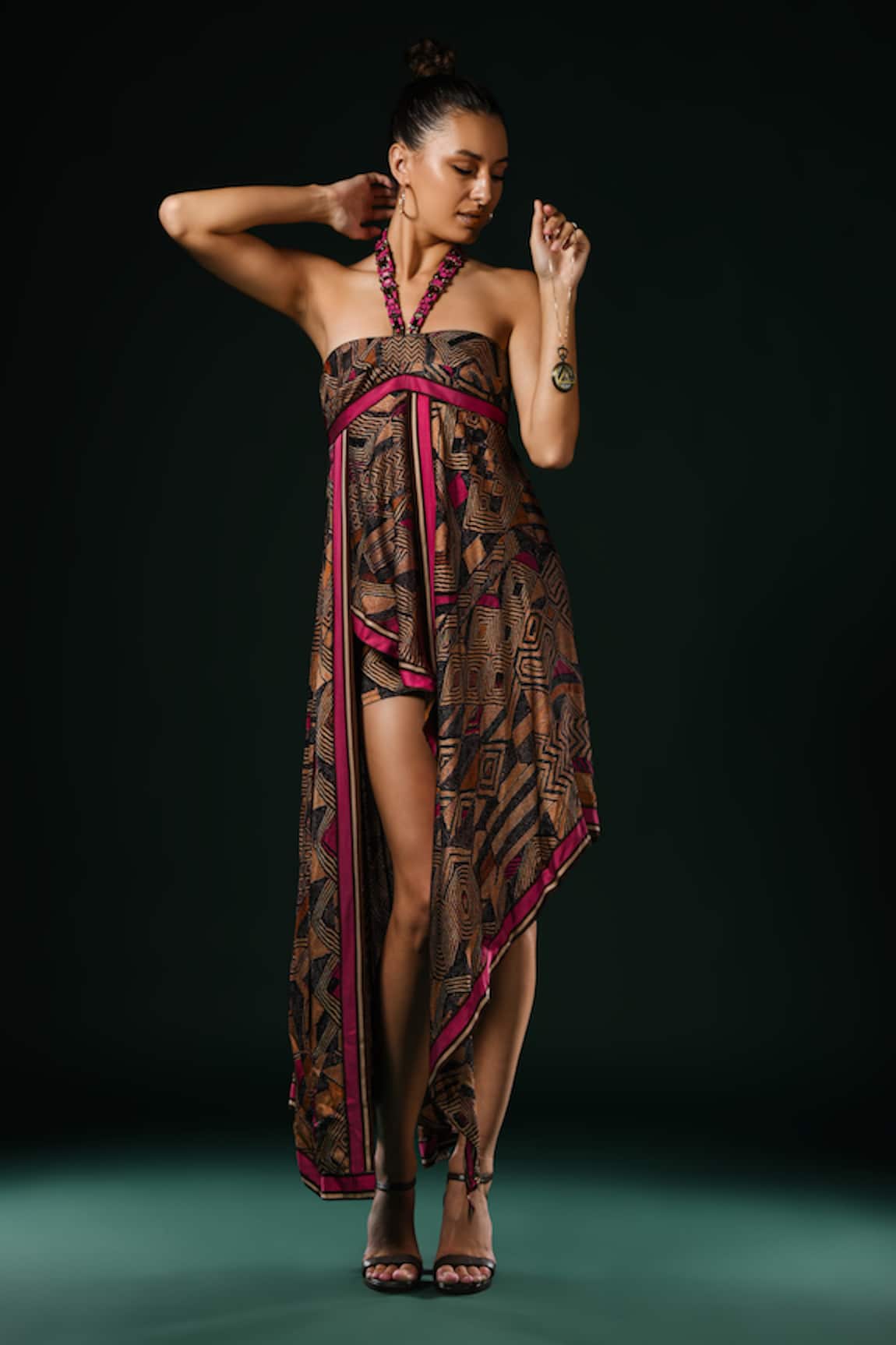 Nikita Mhaisalkar Fuchsia Geometric Asymmetrical Dress 