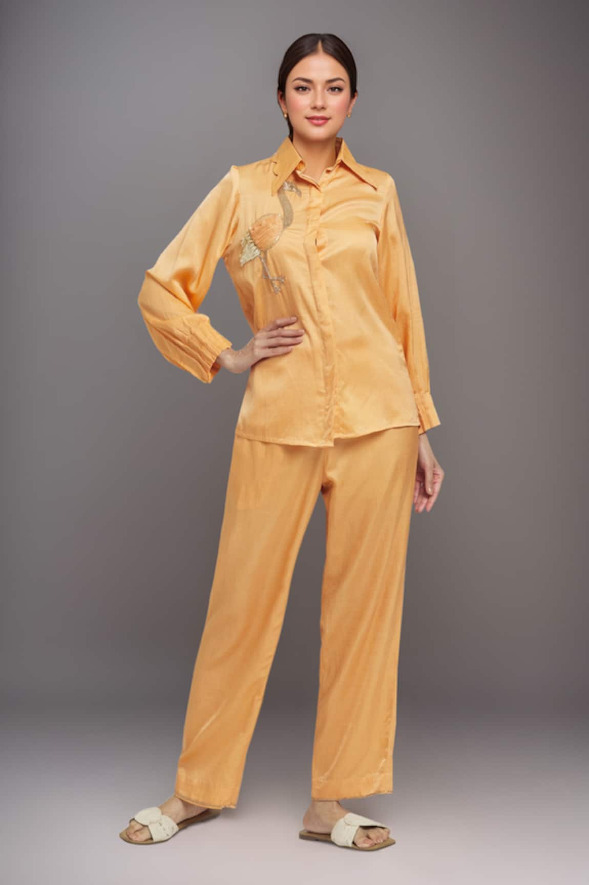 Samyukta Singhania Bird Embroidered Placement Shirt With Pant 