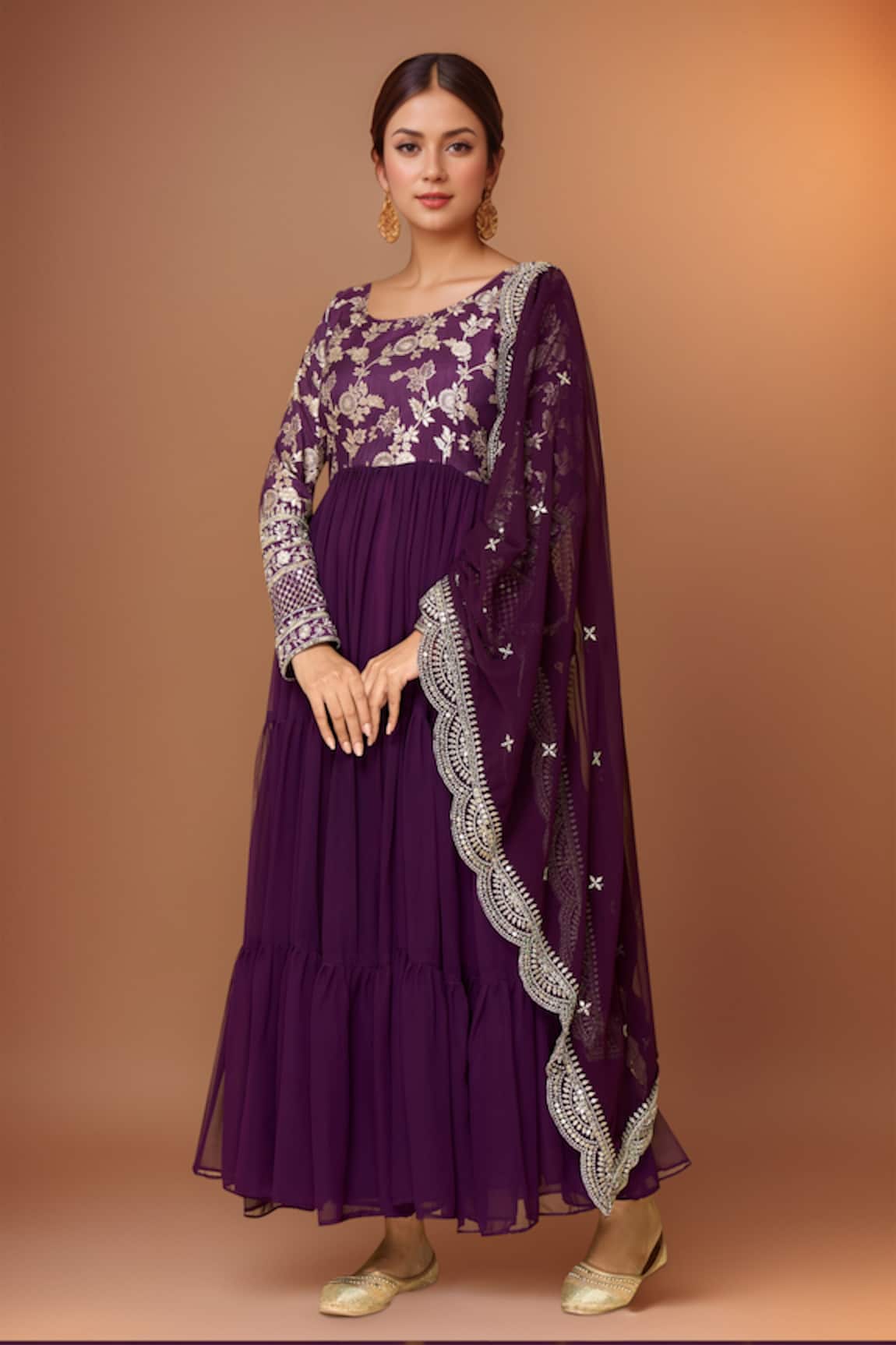 Samyukta Singhania Bahar Fleur Tiered Anarkali With Dupatta 