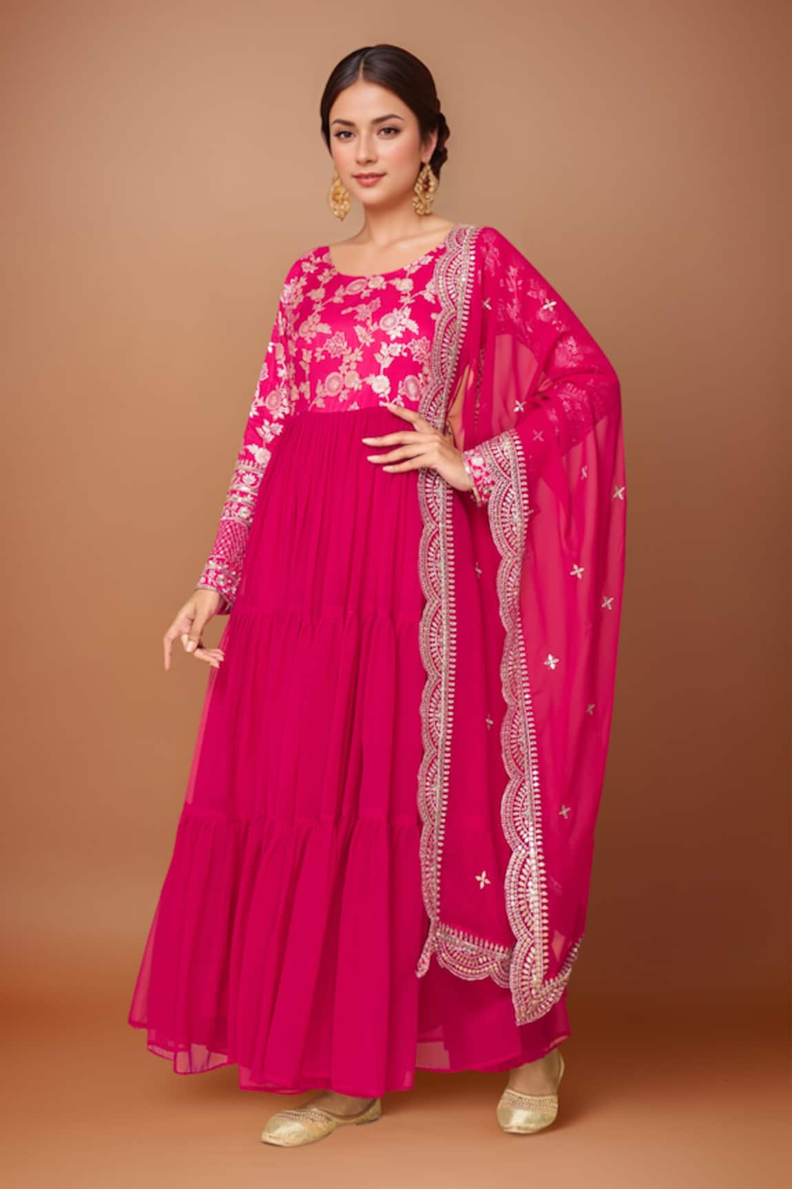 Samyukta Singhania Bahar Blossom Tiered Anarkali With Dupatta 