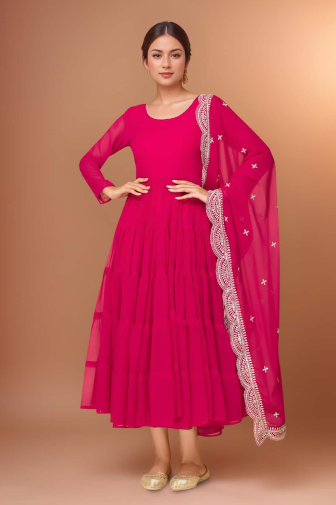 Samyukta Singhania Plain Tiered Anarkali With Dupatta 