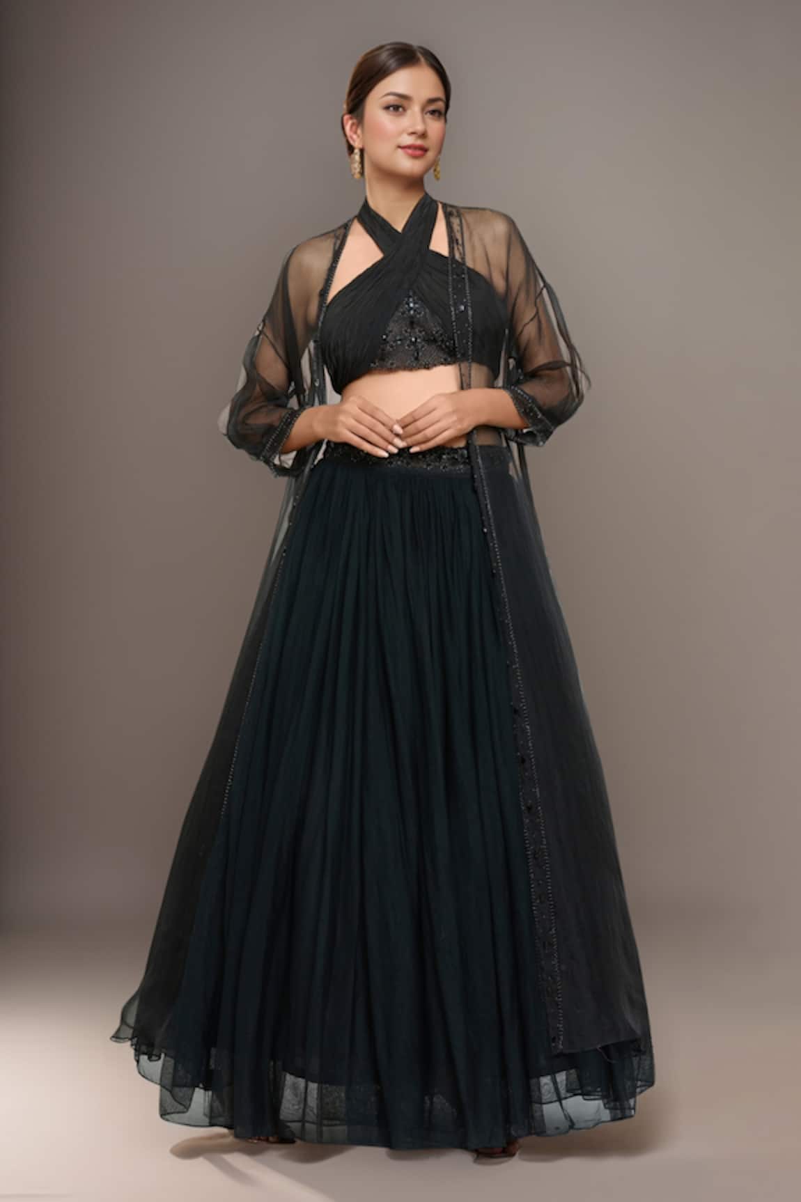 Samyukta Singhania Hand Embellished Ruched Blouse Lehenga Set 
