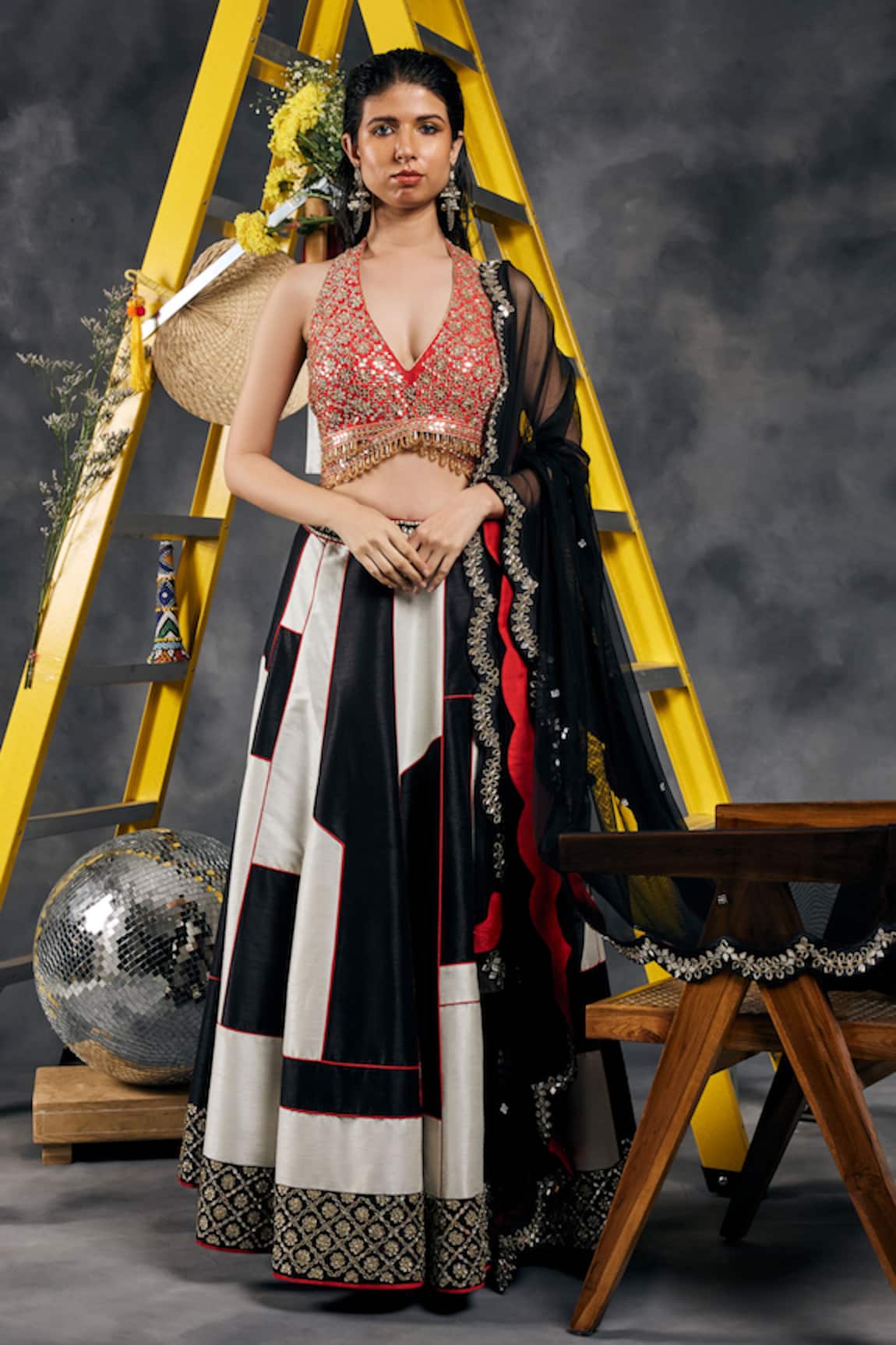 Vandana Sethi Black & White Designer Lehenga Set 