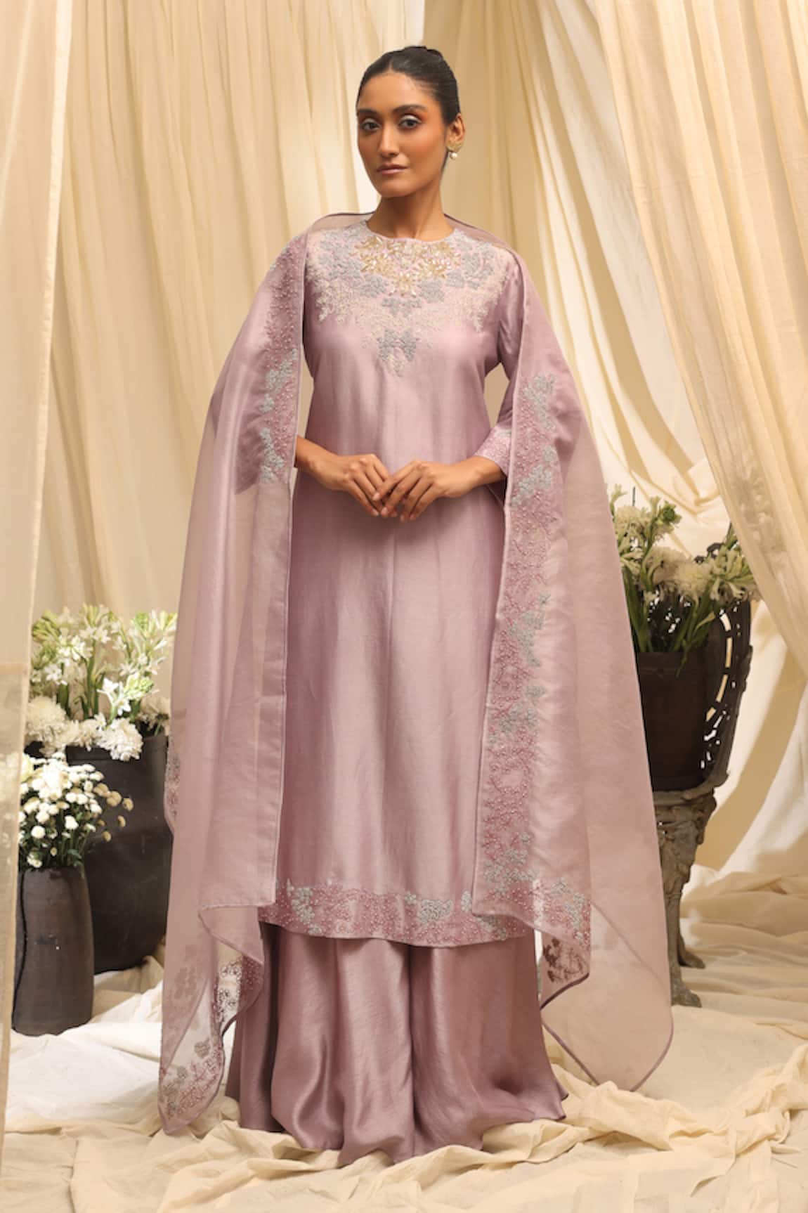 Ekru Lavender Gulnaar Kurta Set 