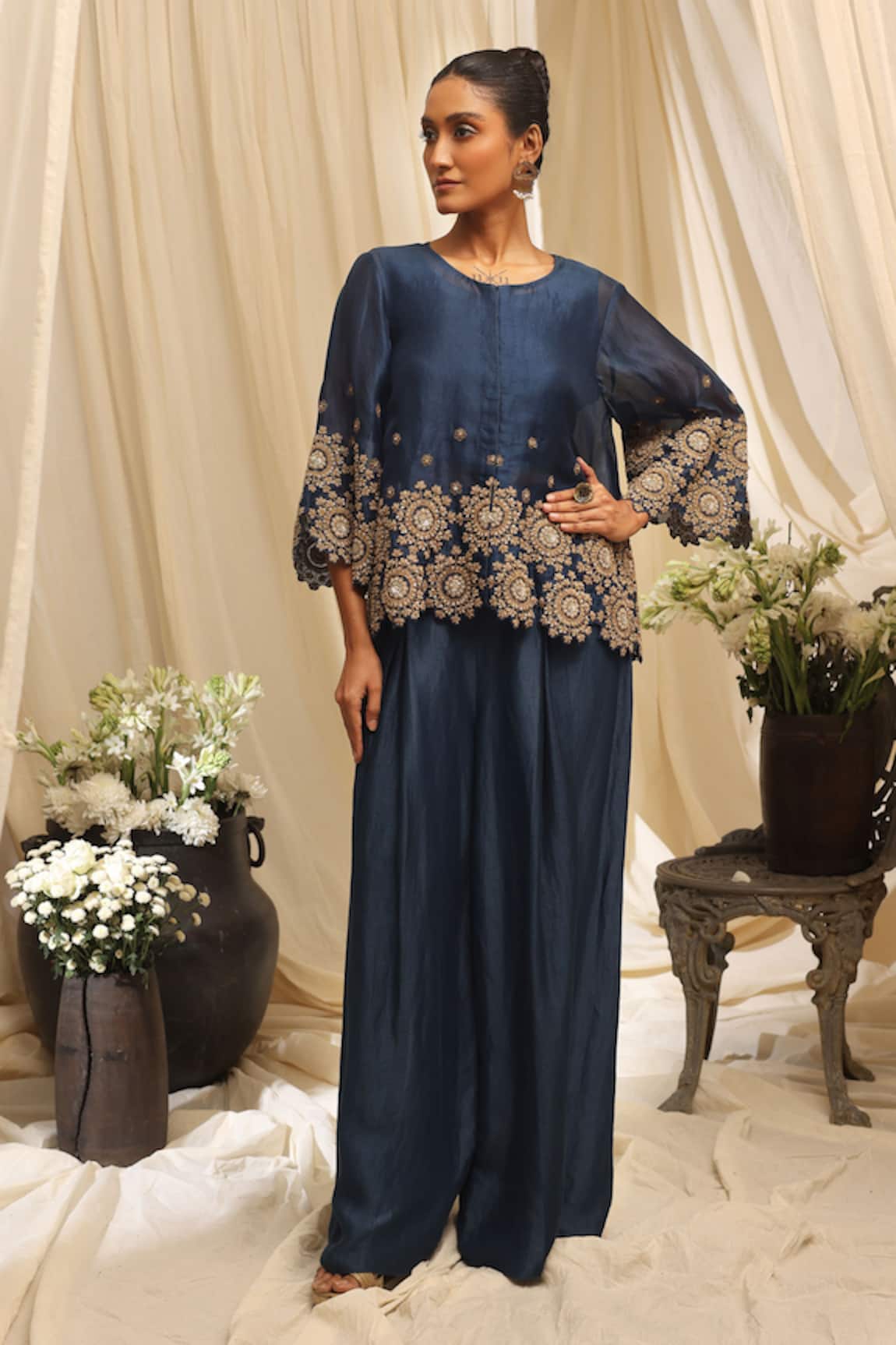 Ekru Navy Golden Circle Co-ord Set 