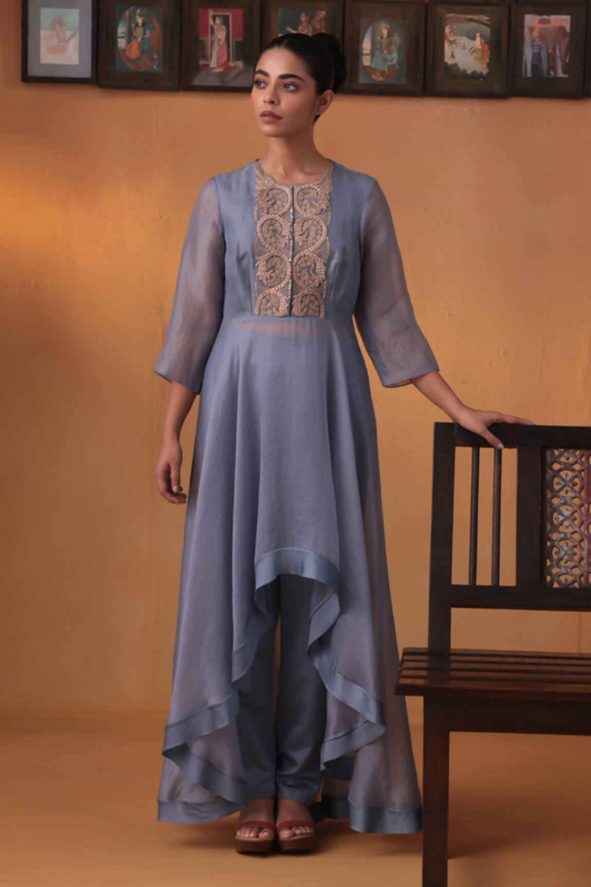 Ekru Bluish Grey Chandrika Co-ord Set 