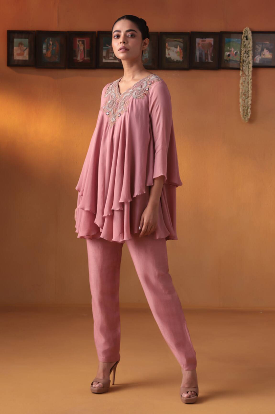 Ekru Muskaan Top With Cigarette Pant 