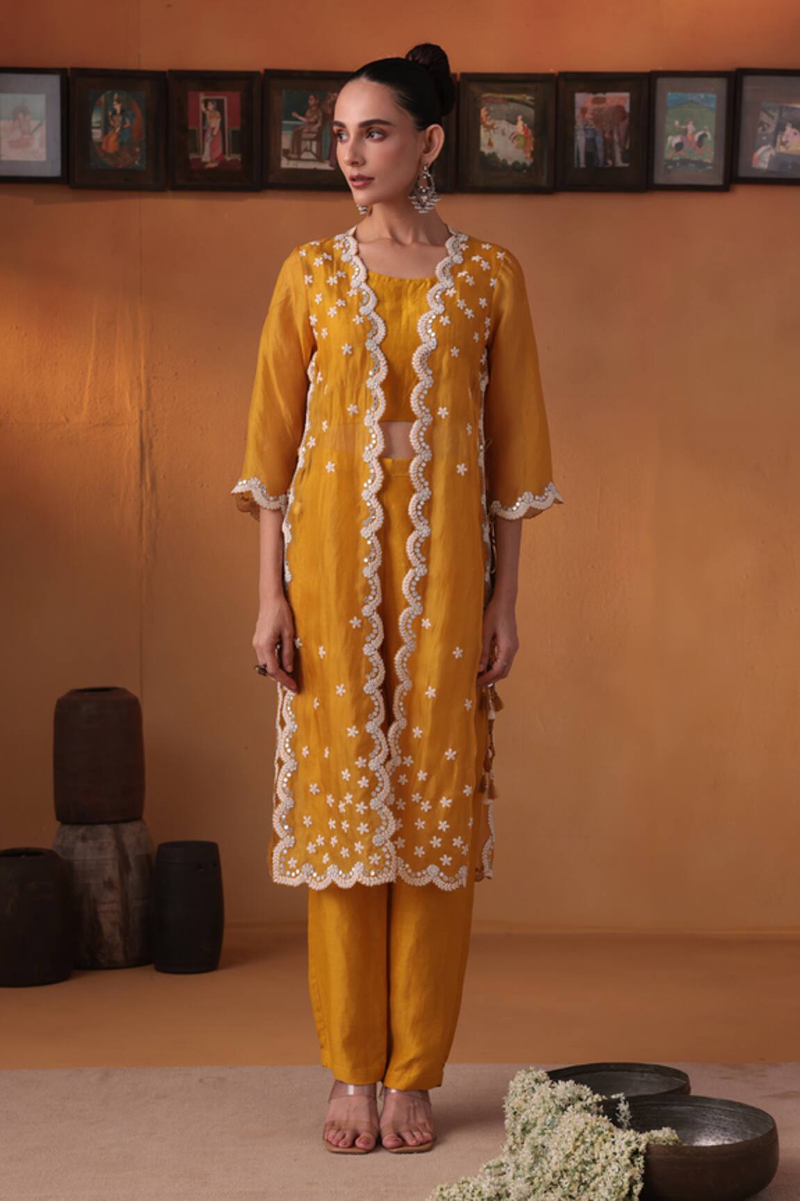 Ekru Mustard Yellow Zariya Kurta Set 