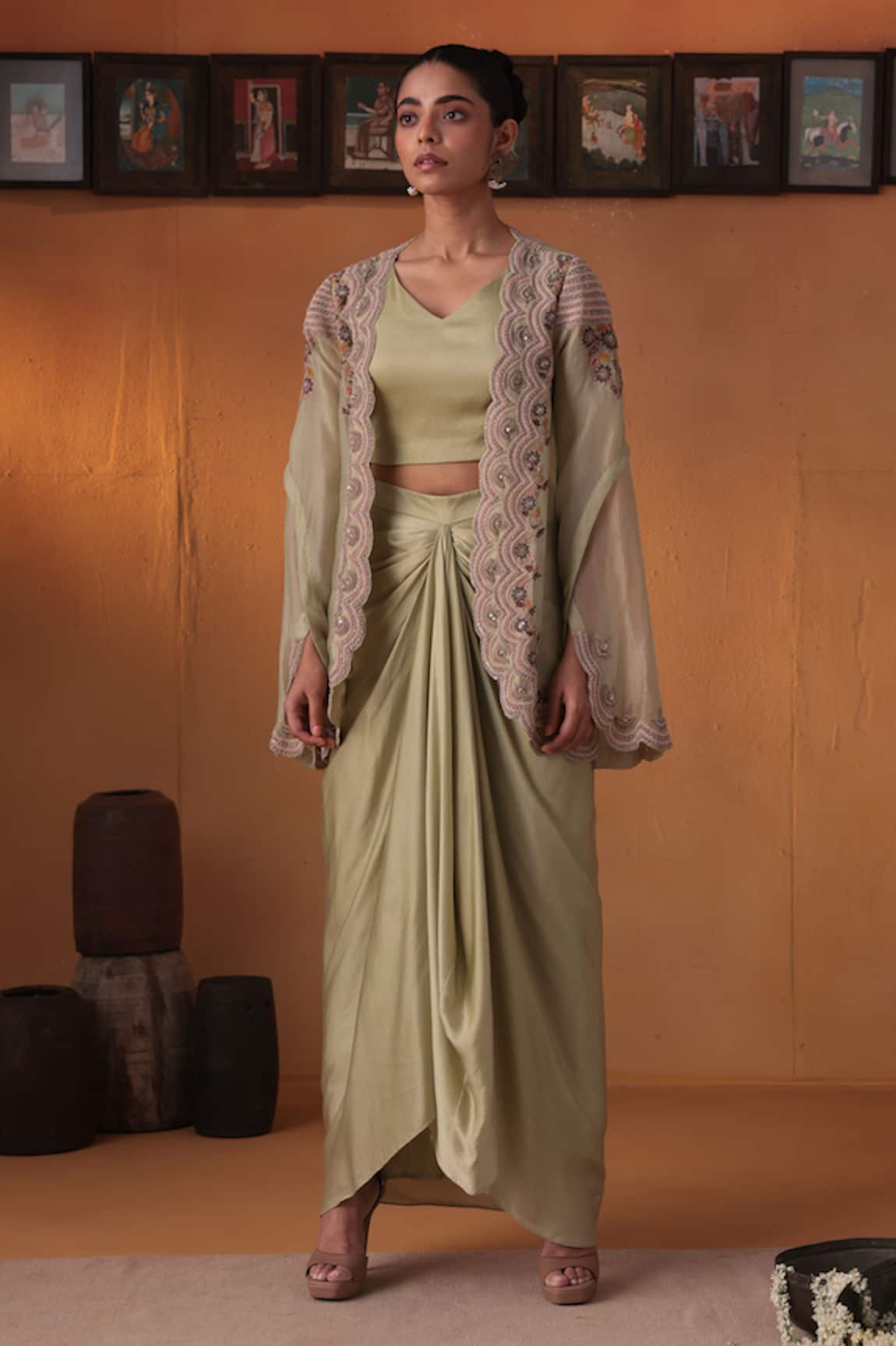 Ekru Mint Green Kiran Ka Saaya Jacket Set 