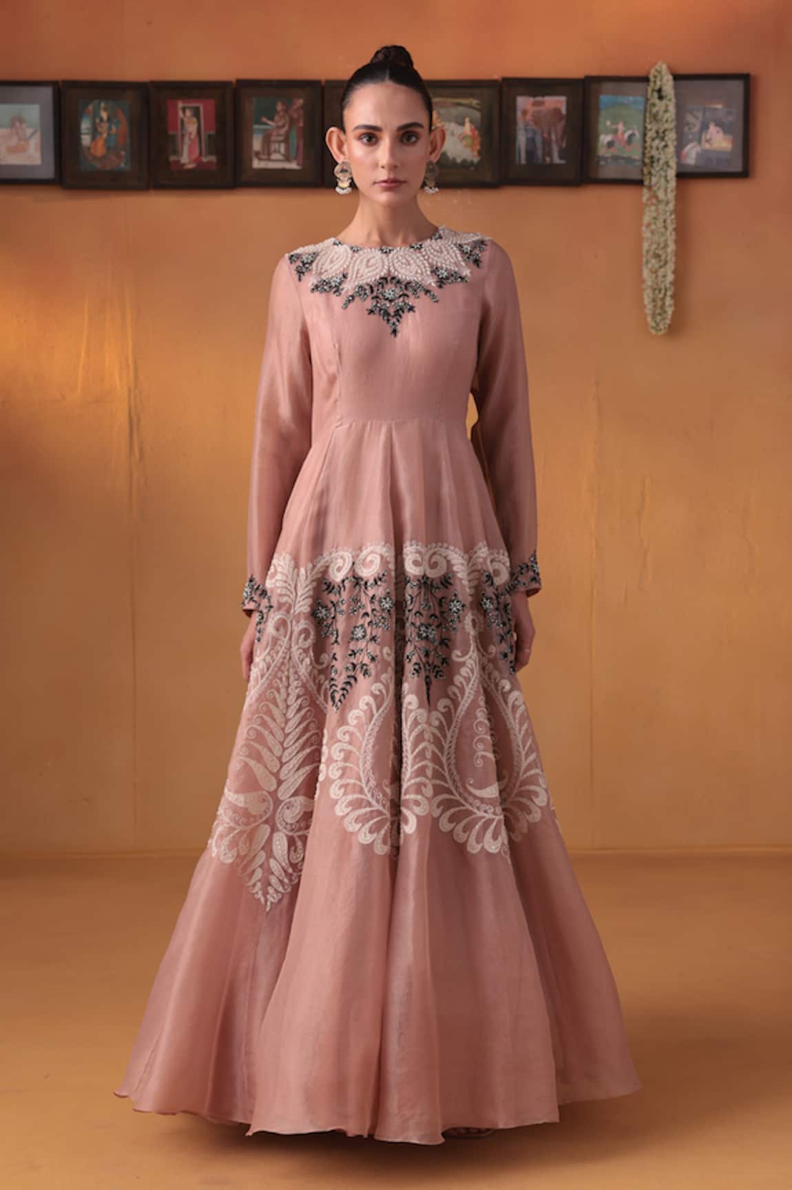 Ekru Embroidered Organza Gown 
