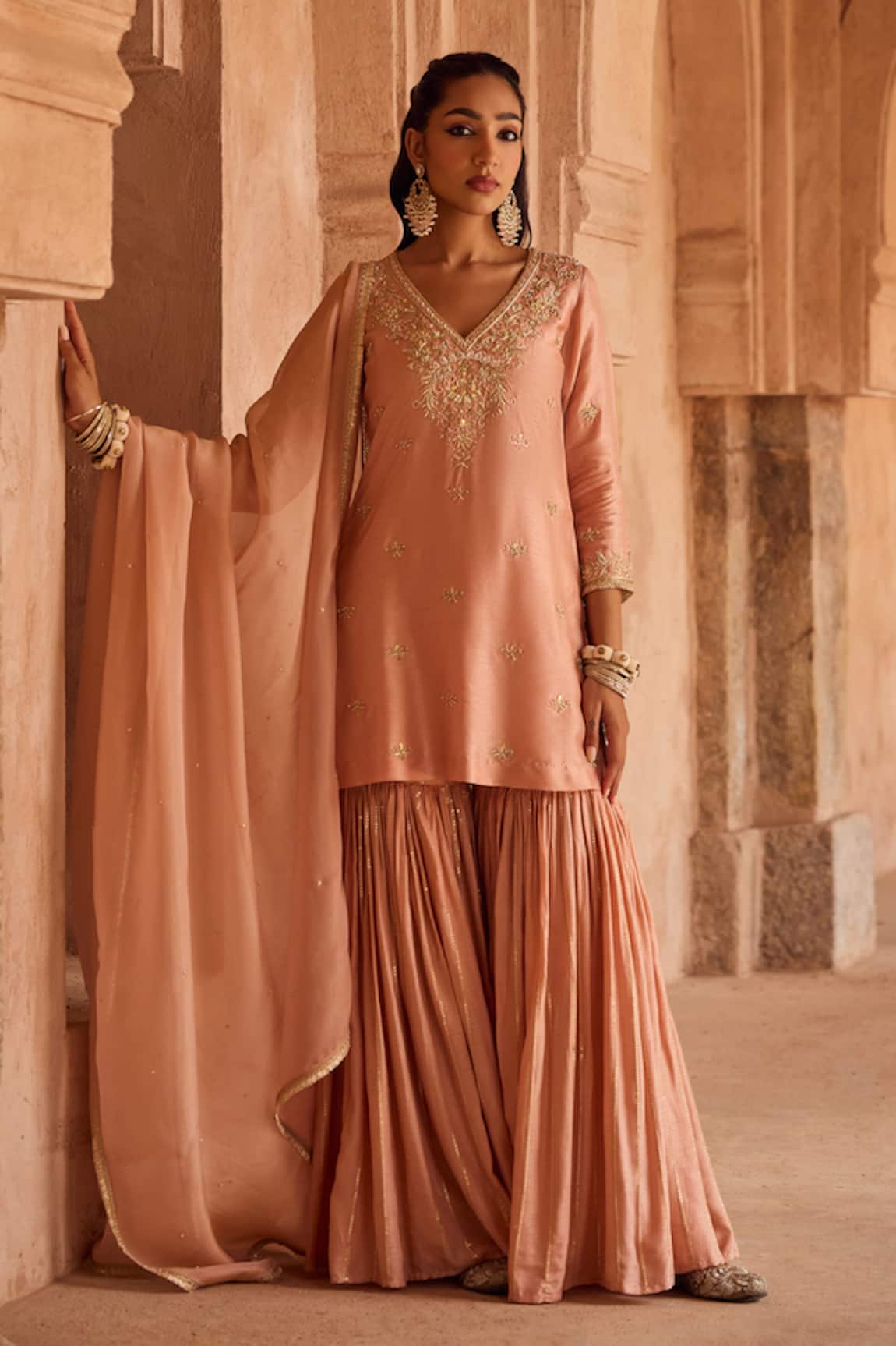 Kritika Dawar Pink Embroidered Kurta Sharara Set 