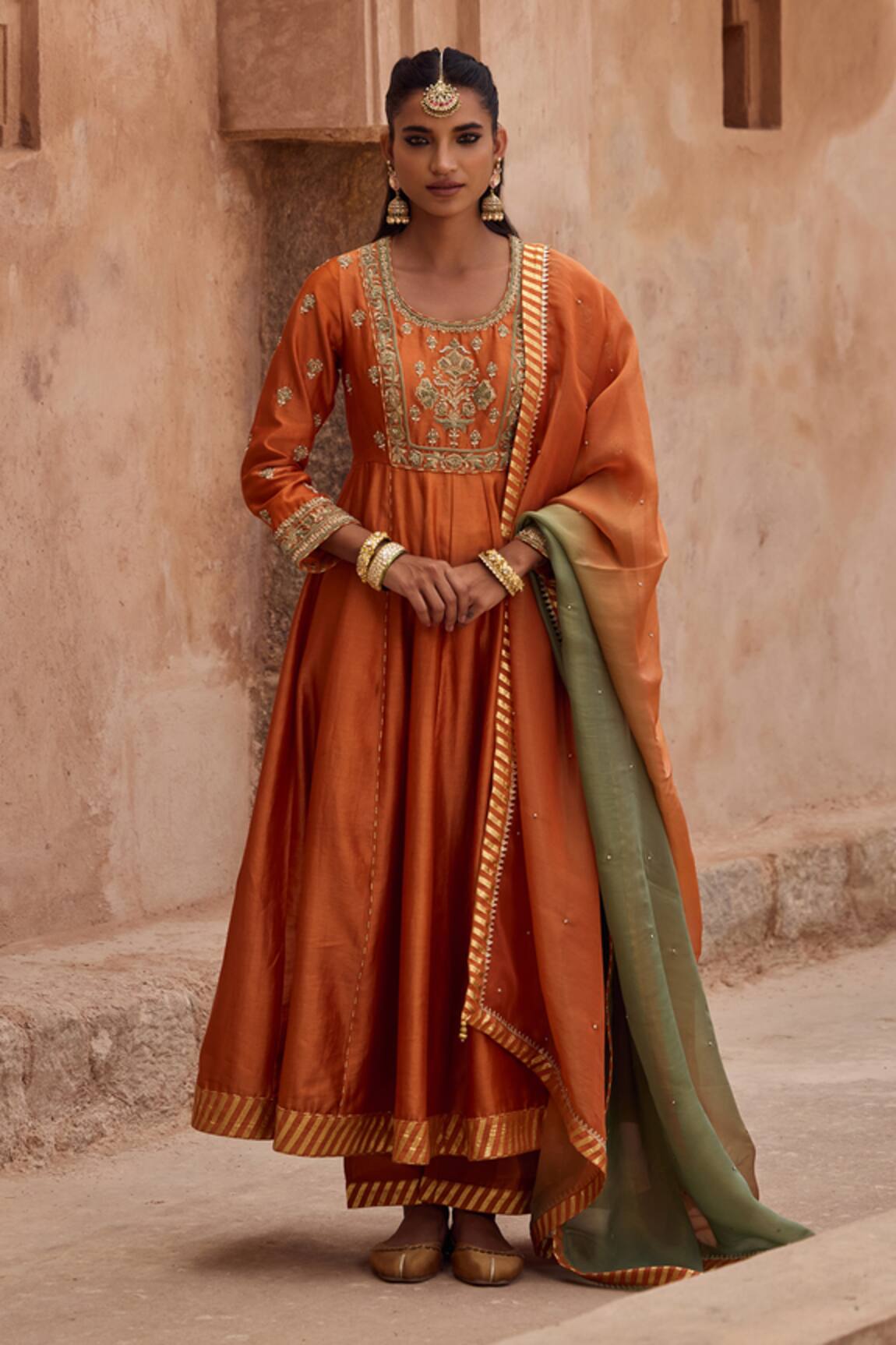 Kritika Dawar Rust Dori Hand Embroidered Anarkali Set 