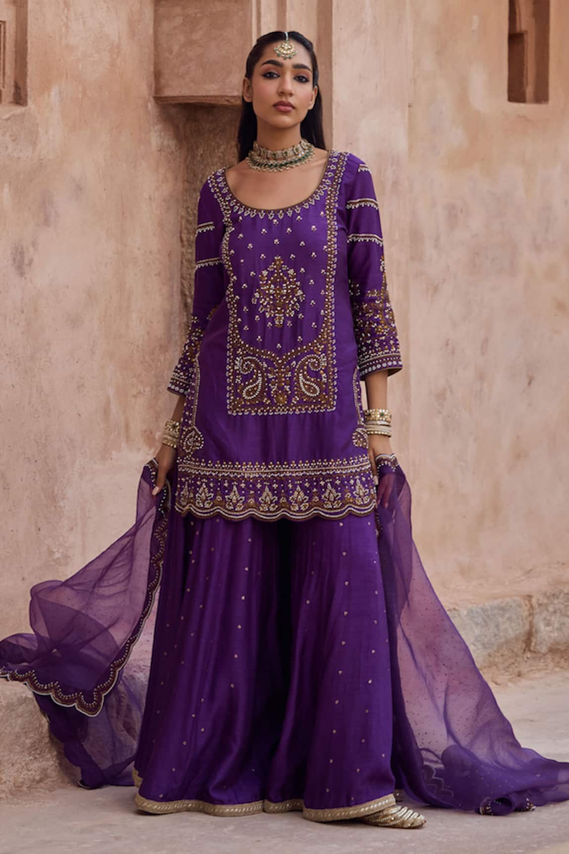 Kritika Dawar Purple Scalloped Kurta Sharara Set 