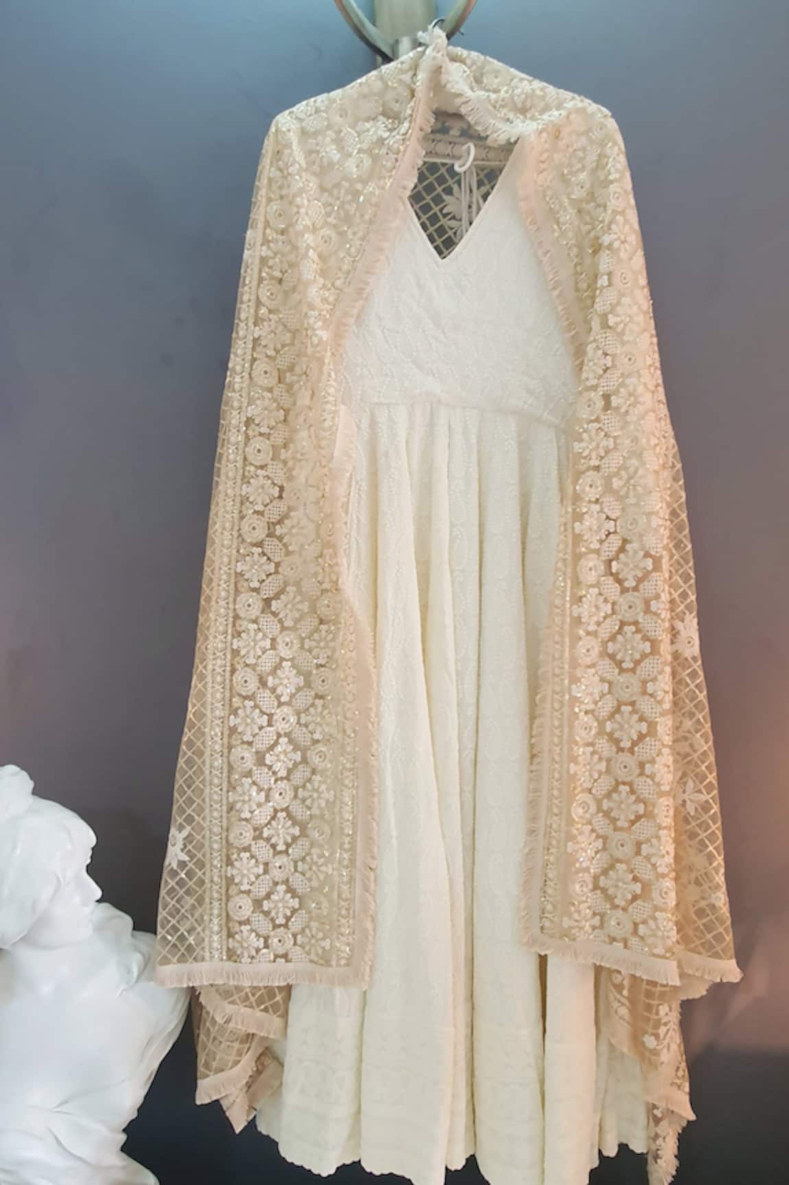 MONK & MEI BY SONIA ANAND Zari Gold Embroidered Jaal Dupatta 