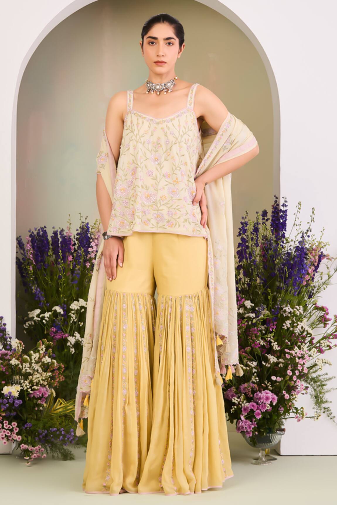 Sue Mue Pastel Floral Embroidered Kurta Set 
