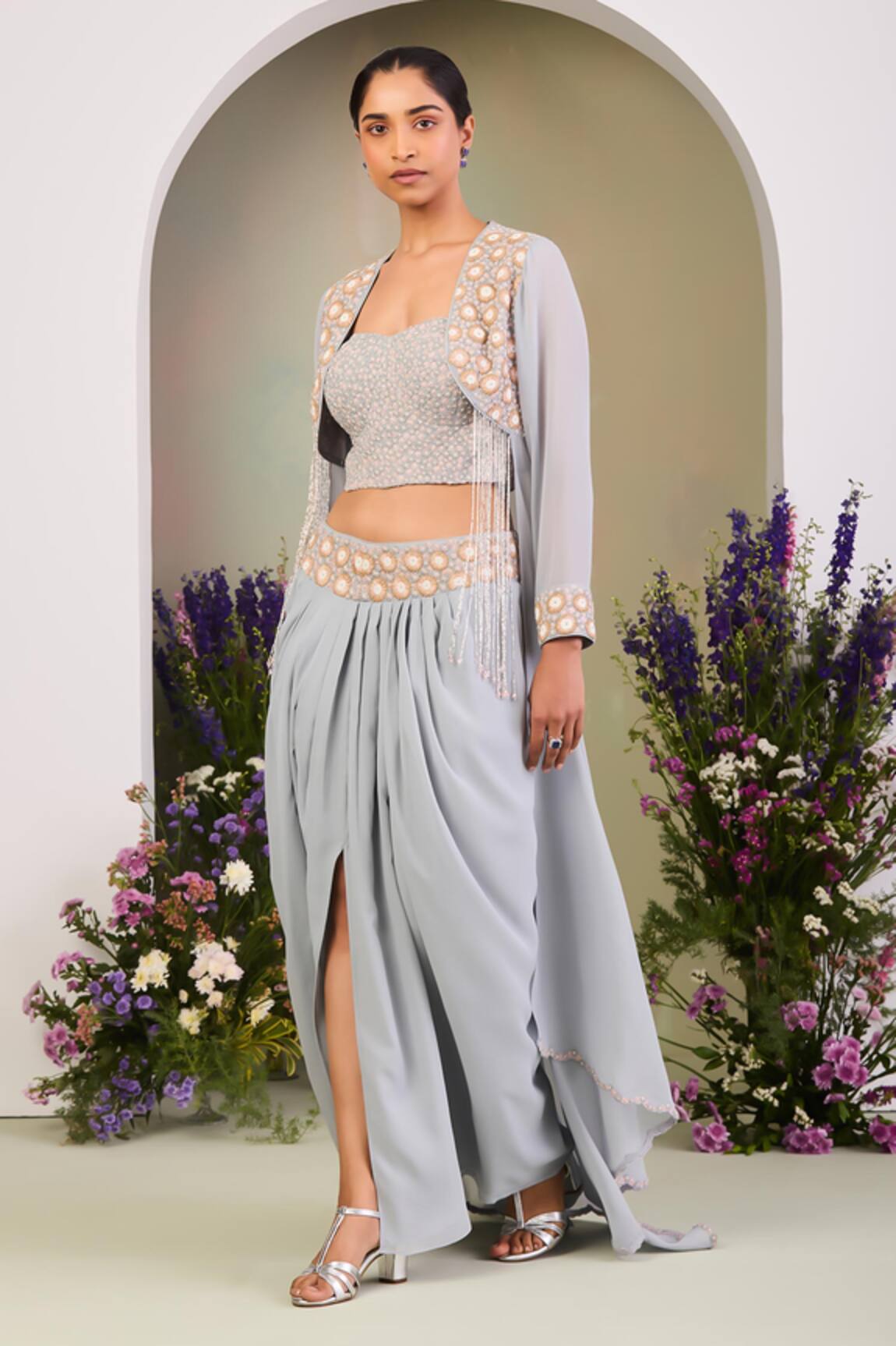 Sue Mue Ice Blue Fusion Style Kurta Set 