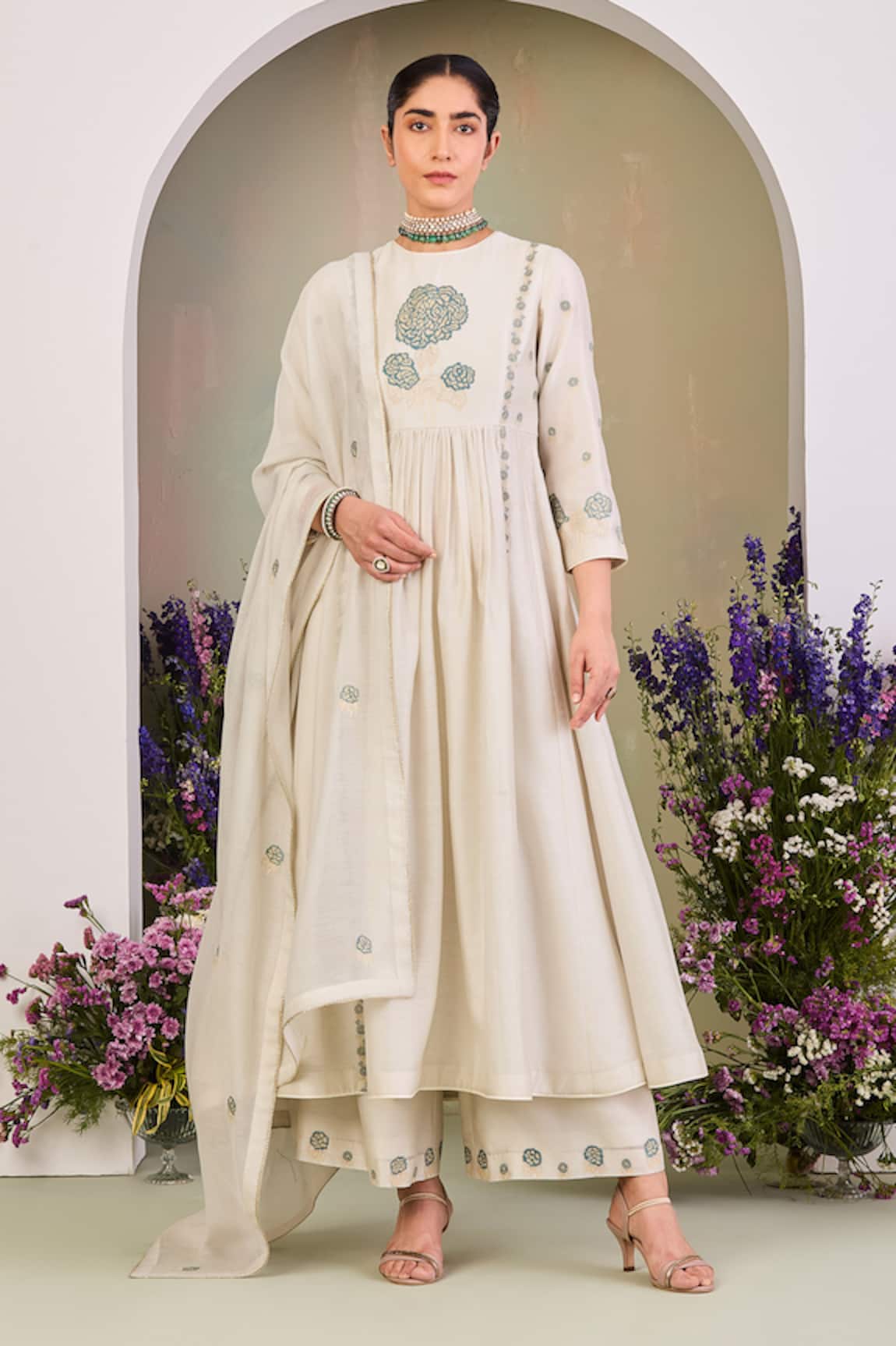 Sue Mue Floral Embroidered Anarkali Set 
