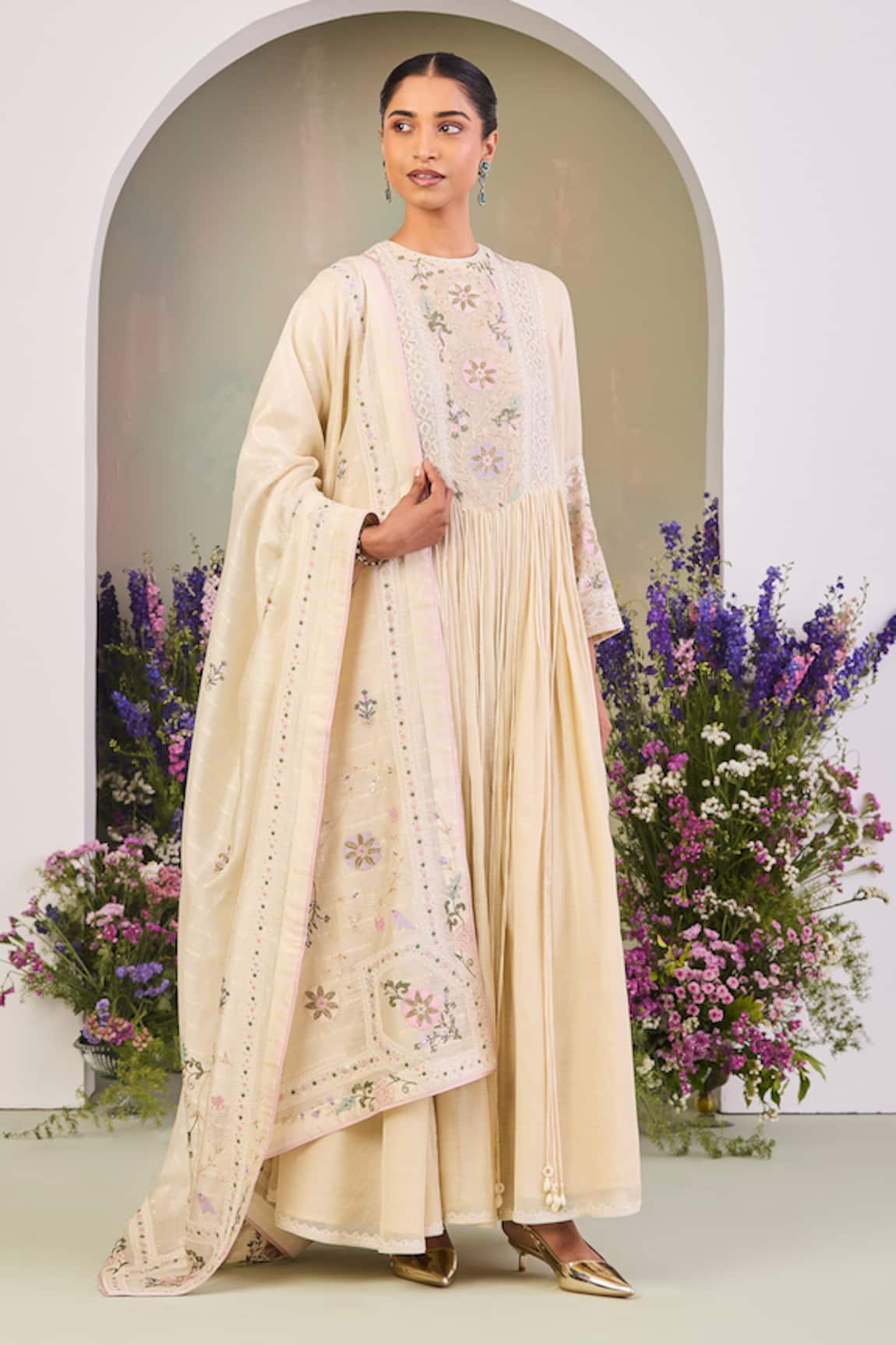 Sue Mue Light Yellow Embroidered Anarkali Set 