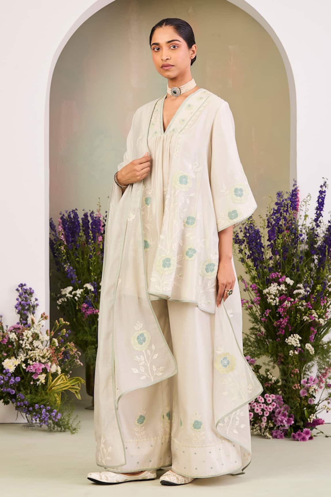 Sue Mue Handwoven Silk Chanderi Kurta Set 