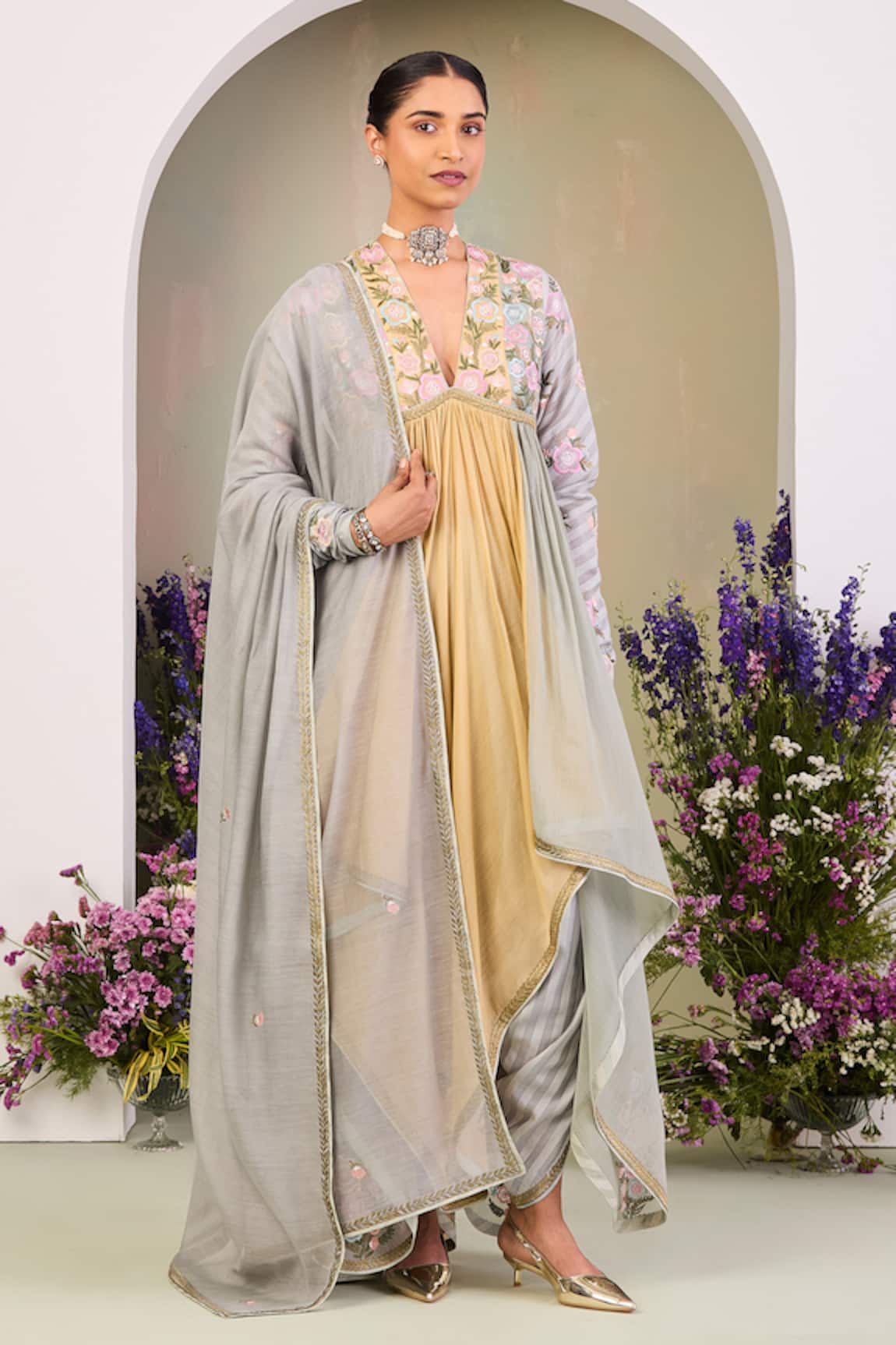 Sue Mue Floral Embroidered Anarkali Set 