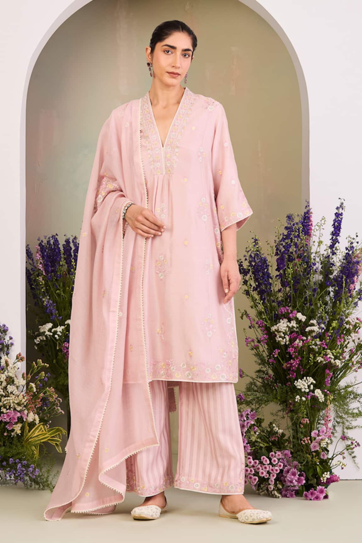Sue Mue Pastel Pink Embroidered Kurta Set 