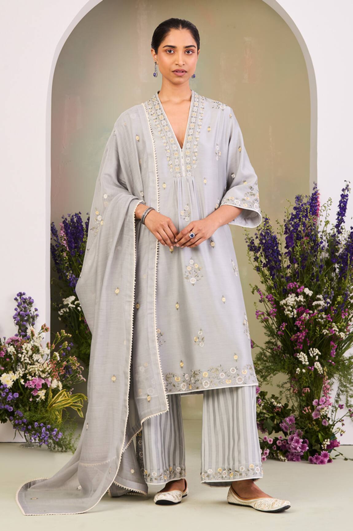 Sue Mue Ice Blue Embroidered Kurta Set 