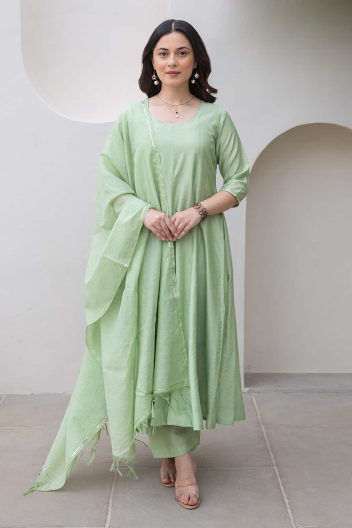 ASRUMO Pista Green Chanderi Anarkali Set 
