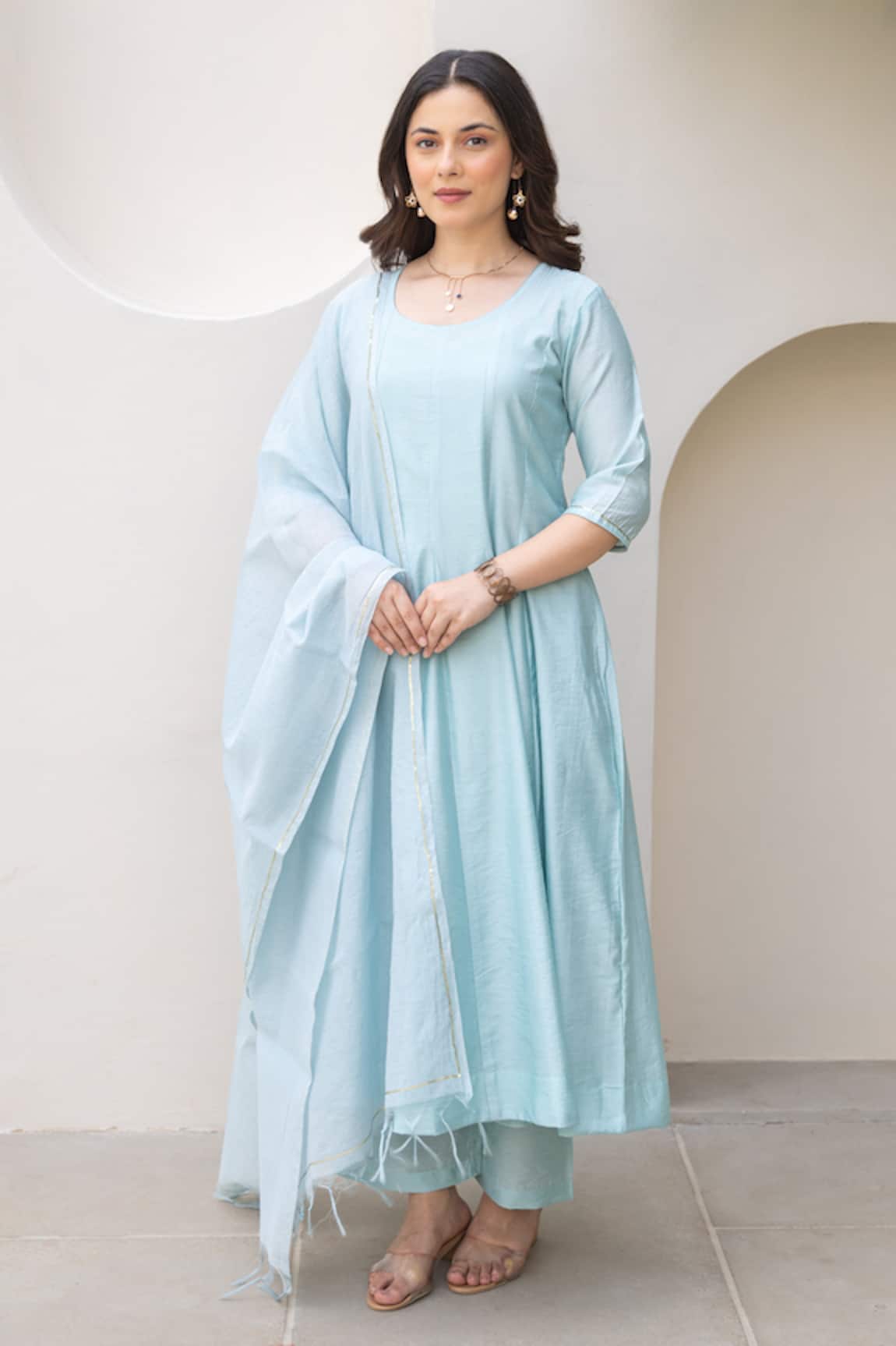 ASRUMO Powder Blue Chanderi Anarkali Set 