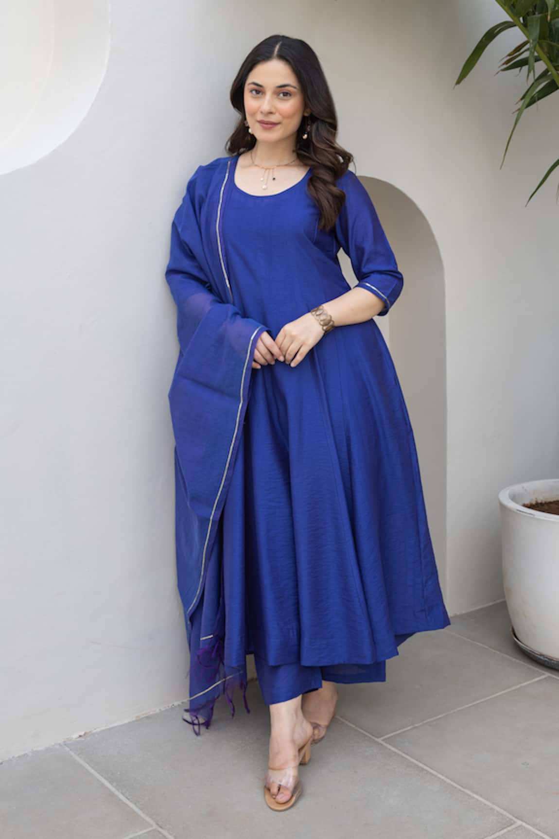 ASRUMO Royal Blue Chanderi Anarkali Set 