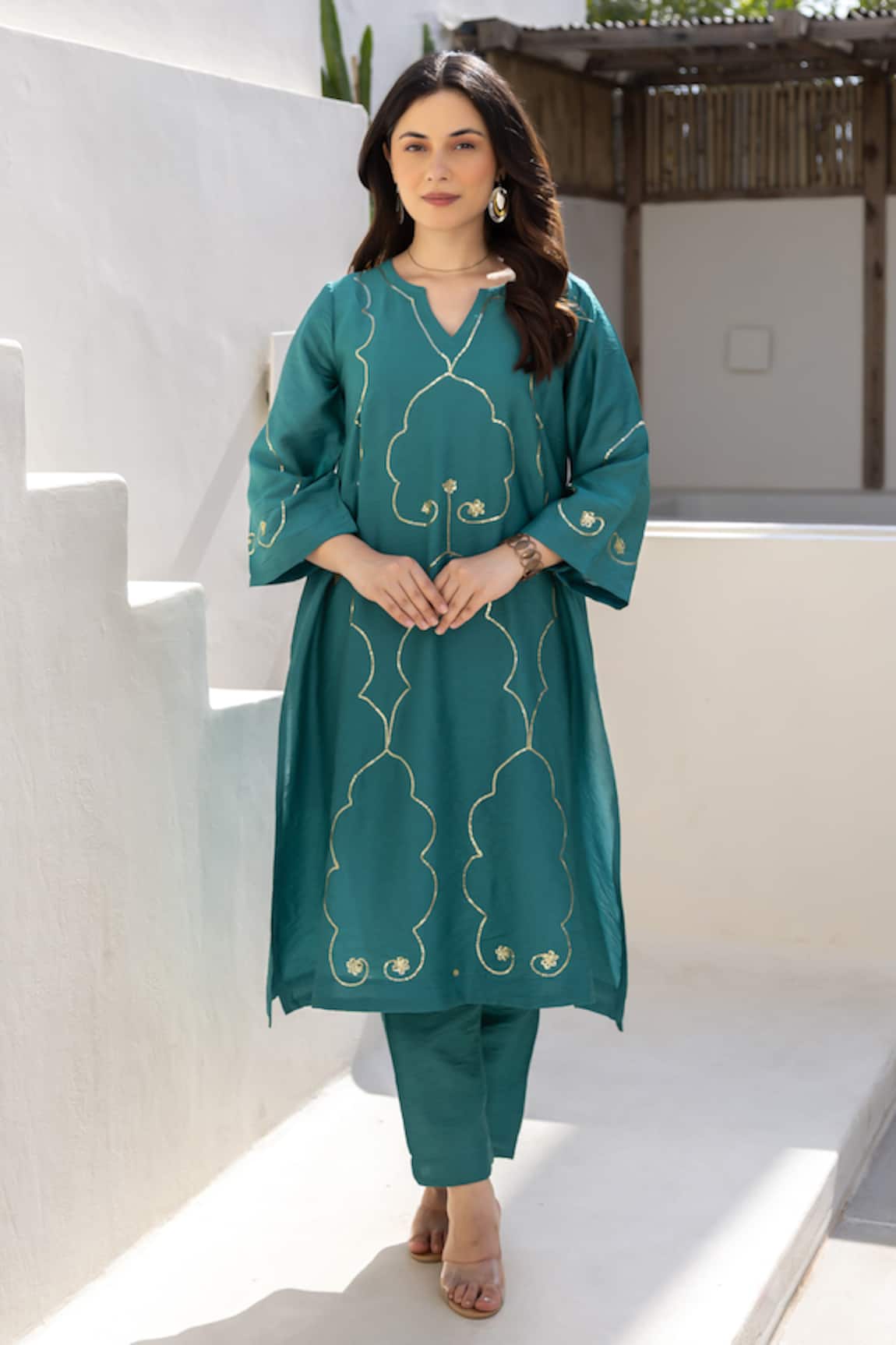 ASRUMO Teal Noor Embroidered Chanderi Co-ord Set 