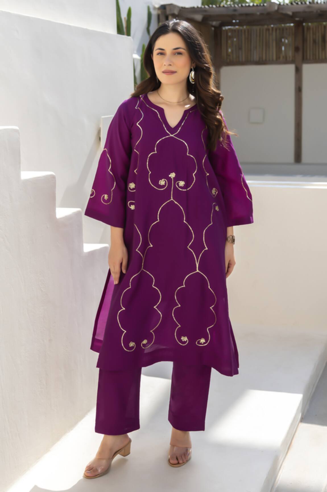 ASRUMO Royal Plum Embroidered Chanderi Co-Ord Set 