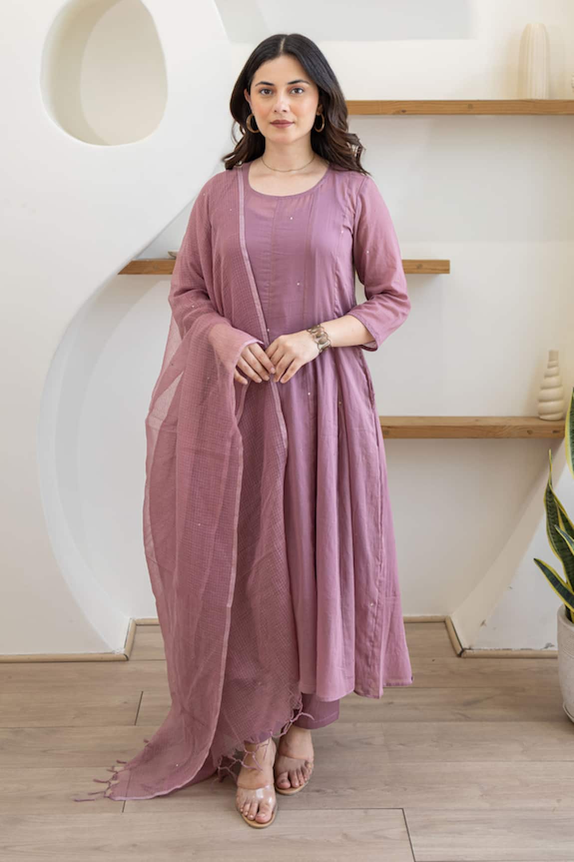 ASRUMO Lavender Mist Cotton Mulmul Anarkali Set 