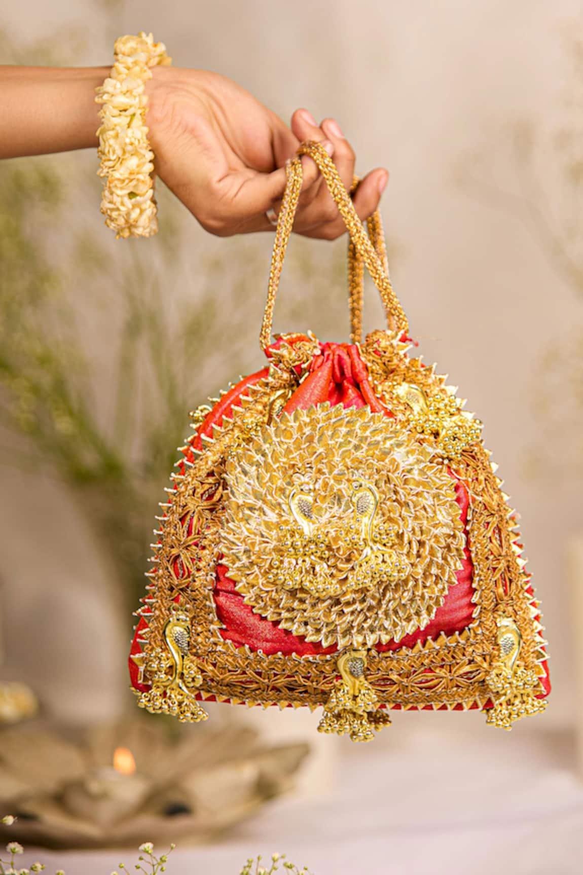 5elements Designer Mayra Peach Potli Bag
