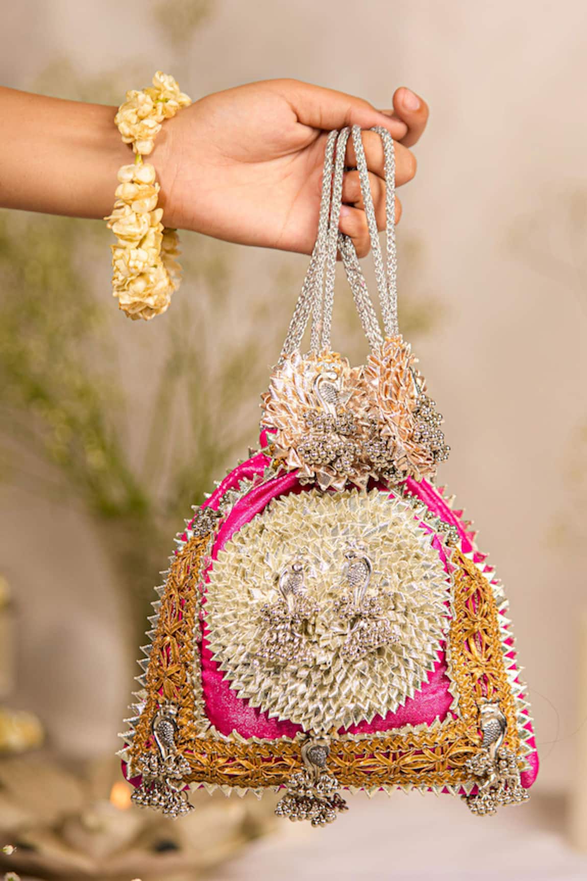 5elements Designer Pink Potli Bag