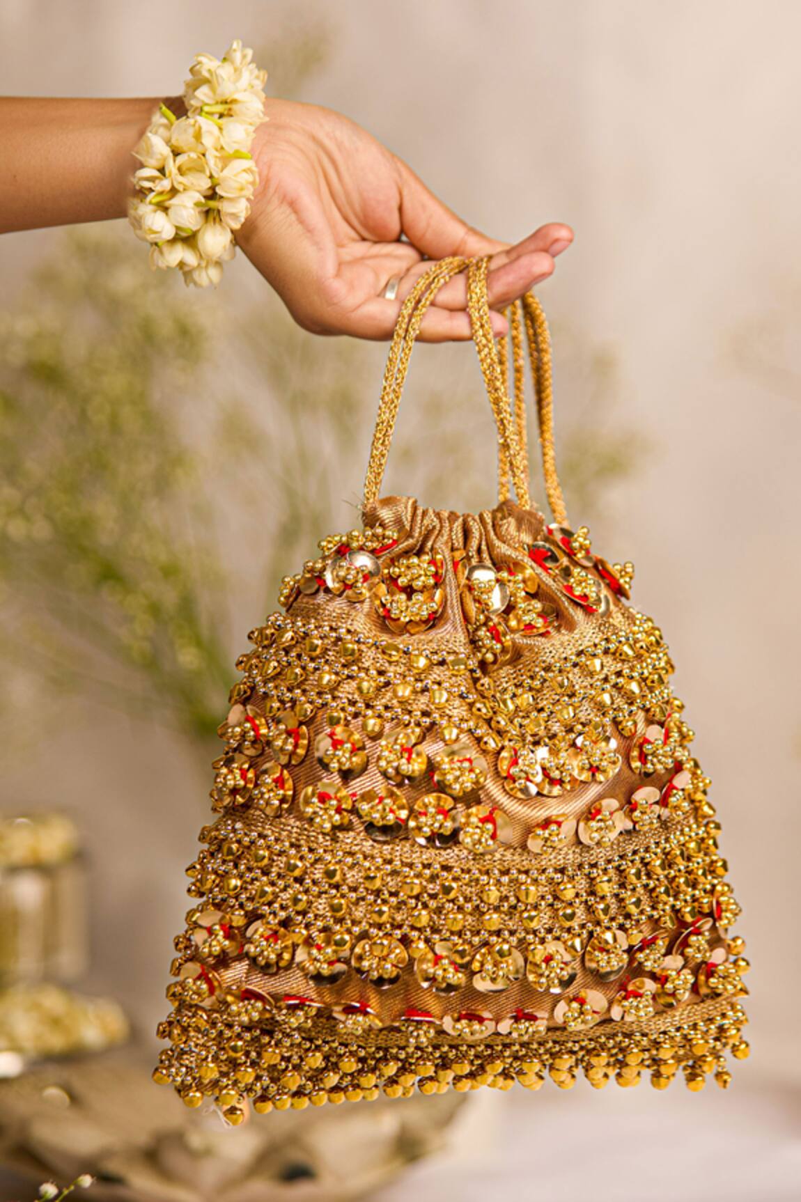 5elements Designer Gold Brocade Potli Bag