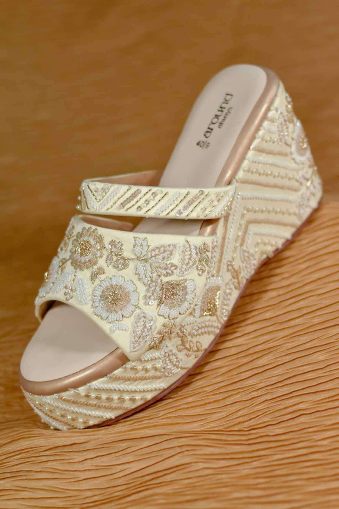 AROUND ALWAYS Embroidered Ivory Urja Wedges 