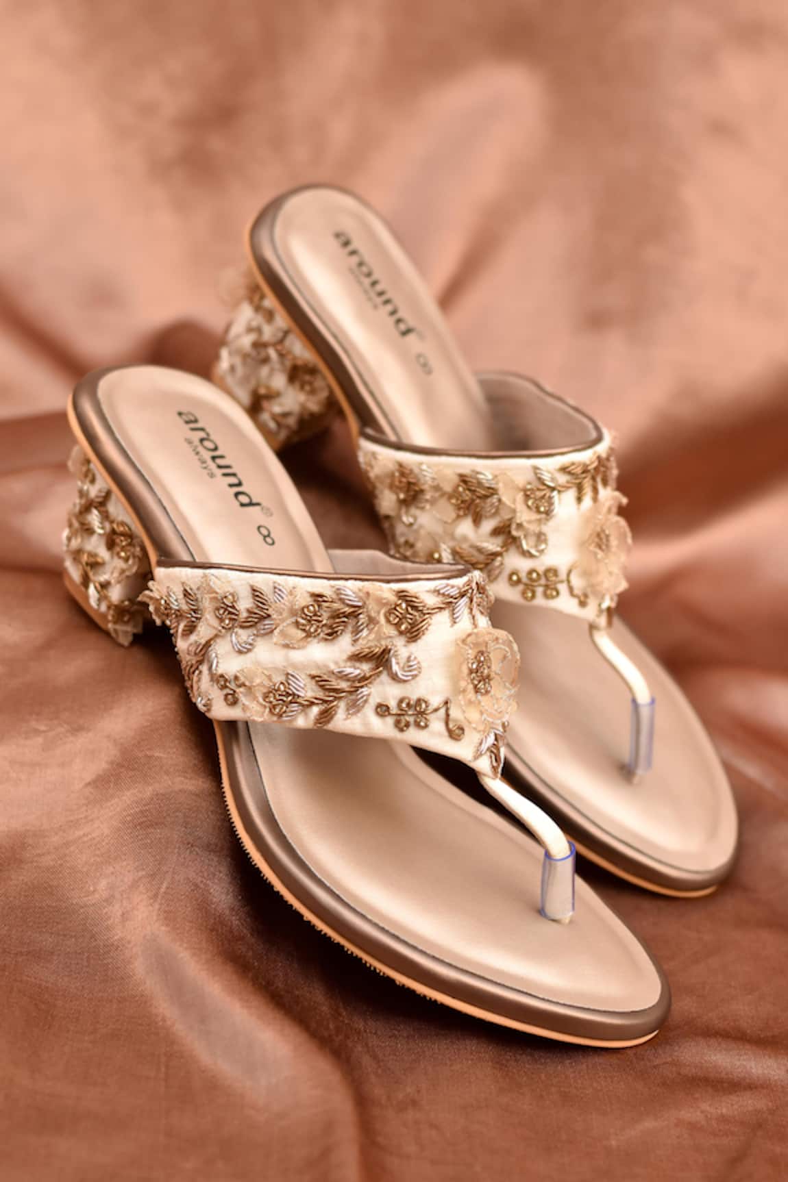 AROUND ALWAYS Embroidered Gold Urvi Heels 