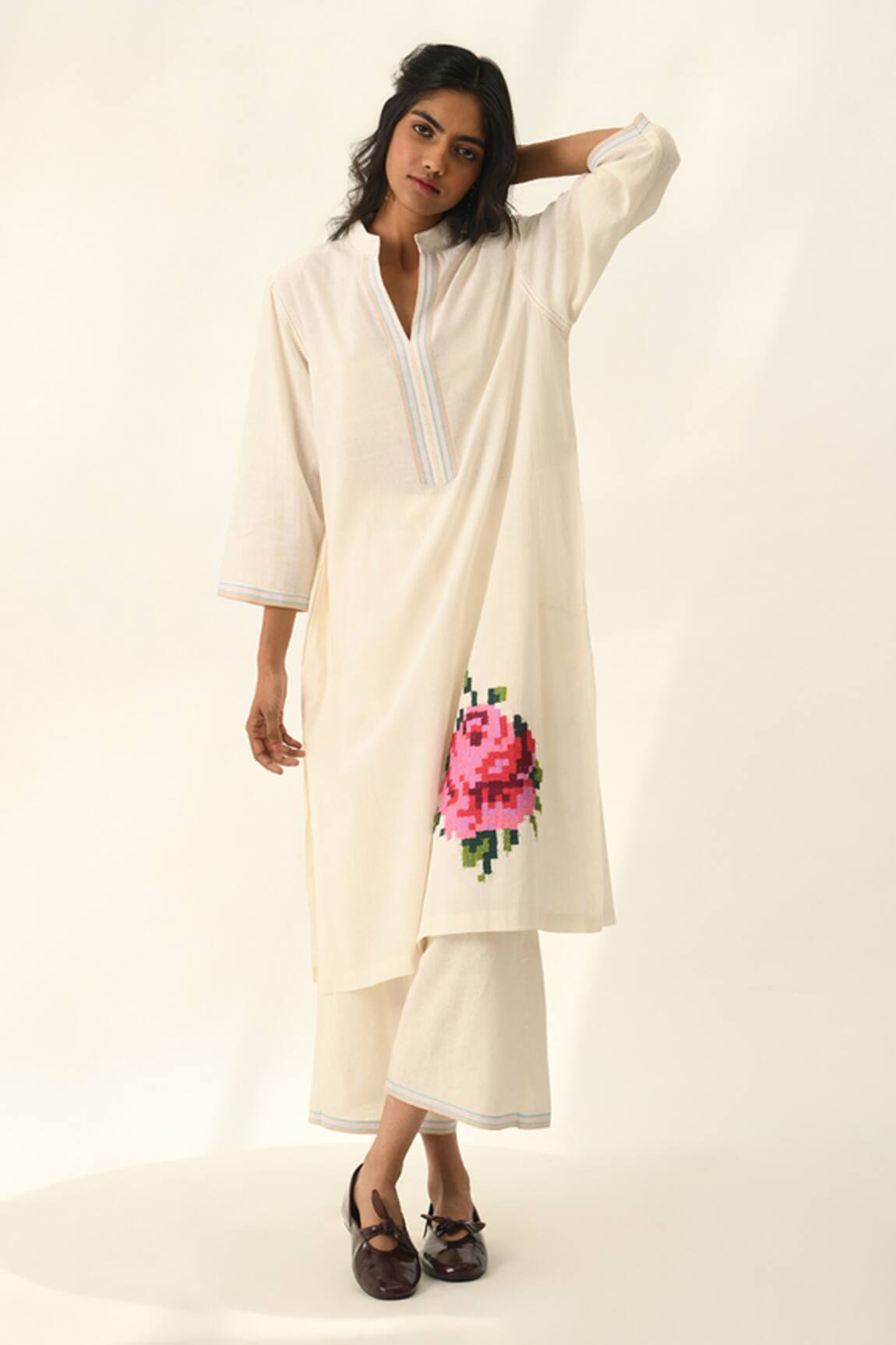 Payal Pratap Ivory Handloom Cotton Tunic & Pant Set 