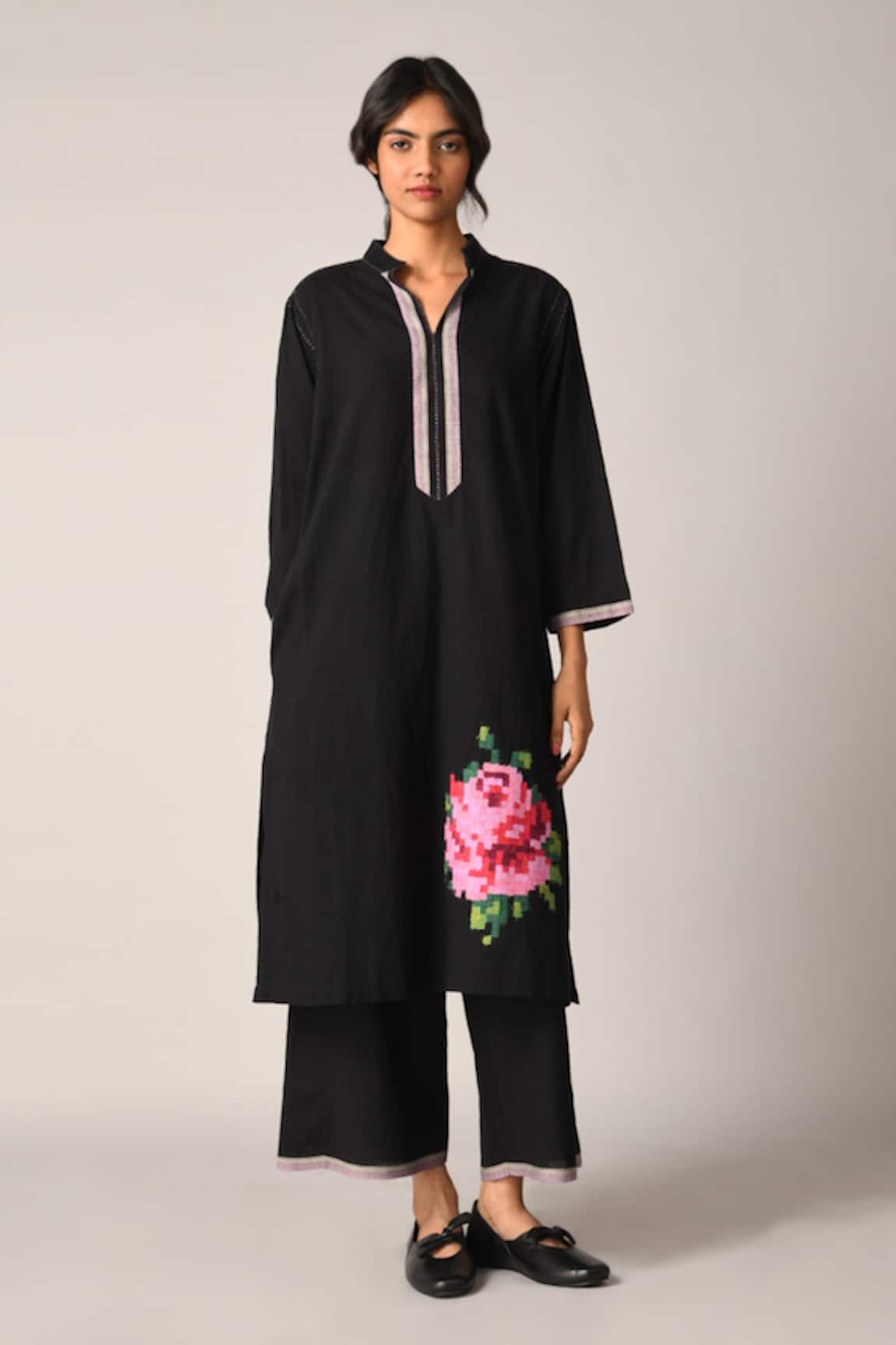 Payal Pratap Black Handloom Cotton Tunic & Pant Set 