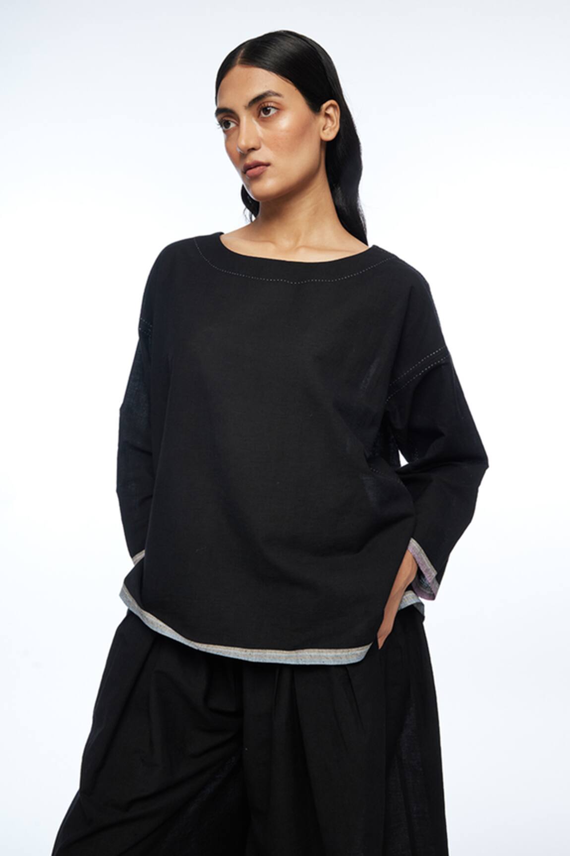 Payal Pratap Black Handloom Cotton Oversize Top 