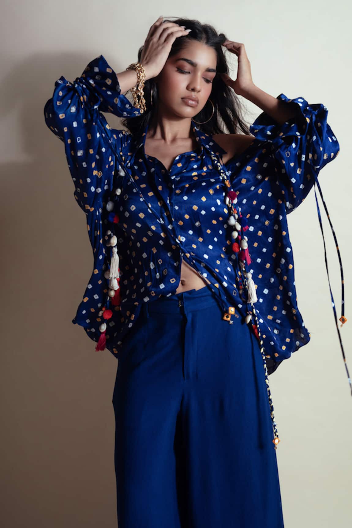 Style Junkiie Bandhini Print Blue Shirt 
