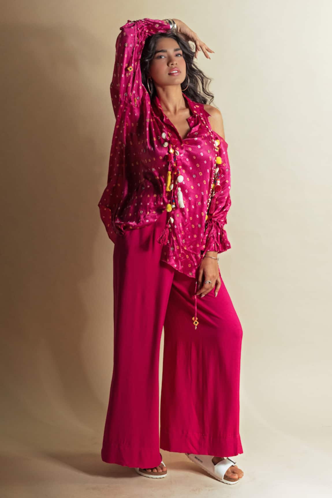 Style Junkiie Hot Pink Flared Pant 