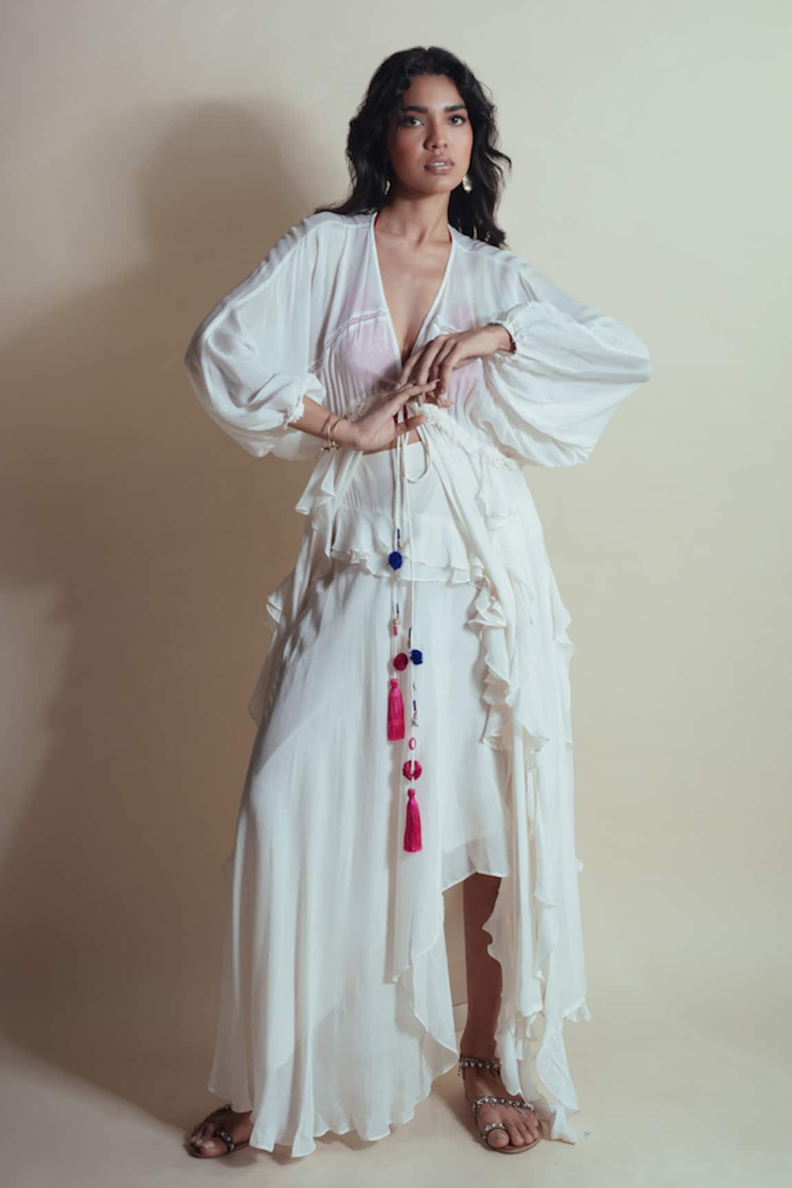 Style Junkiie Vanilla Cascade Ruffle Duster 