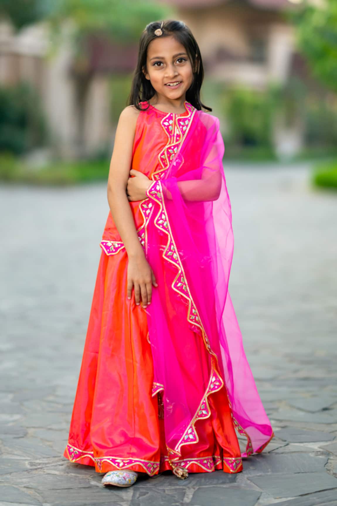 YUVRAANI JAIPUR Neon Pink Silk Lehenga Set 
