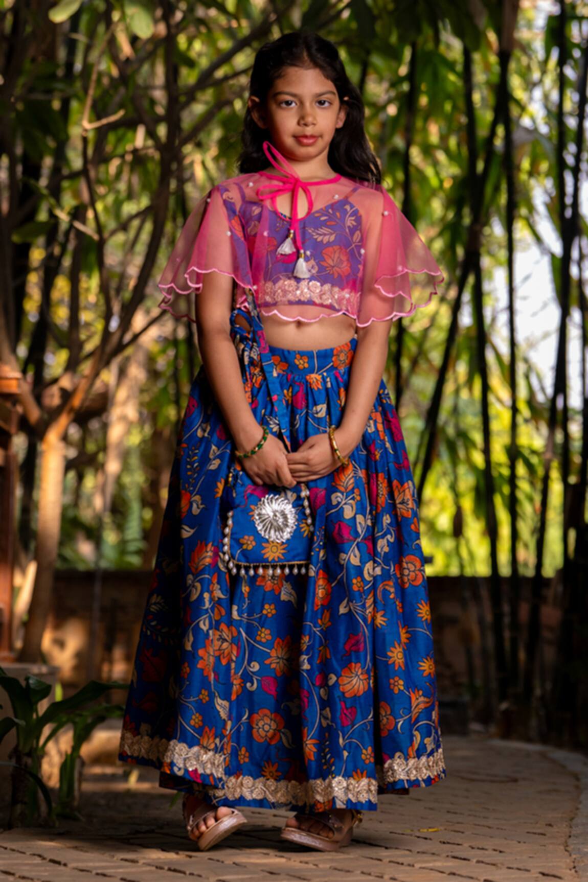 YUVRAANI JAIPUR Blue Printed Lehenga with Cape 