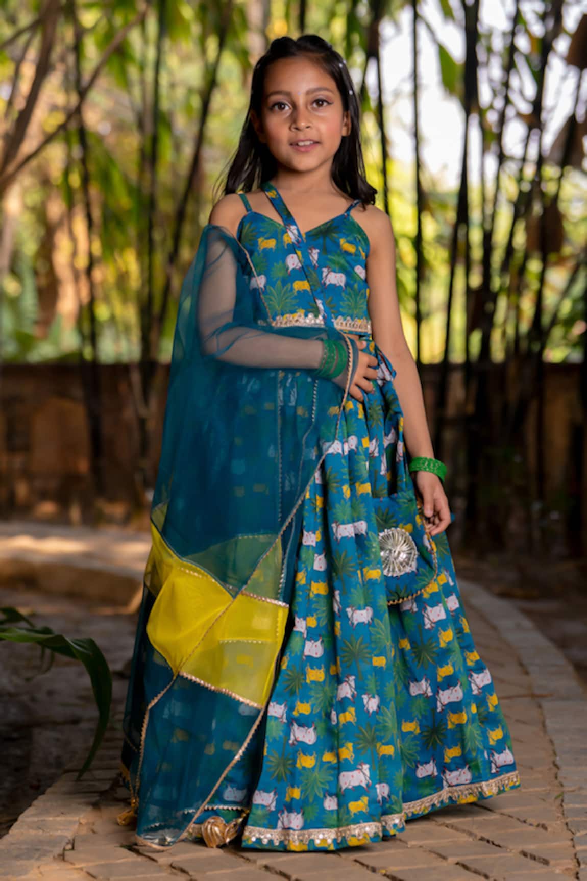 YUVRAANI JAIPUR Teal Blue Printed Lehenga Set 