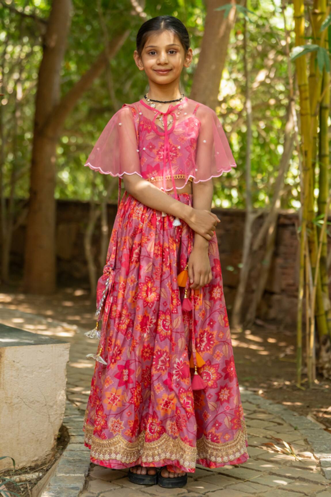 YUVRAANI JAIPUR Multi-coloured Printed Lehenga with Cape 